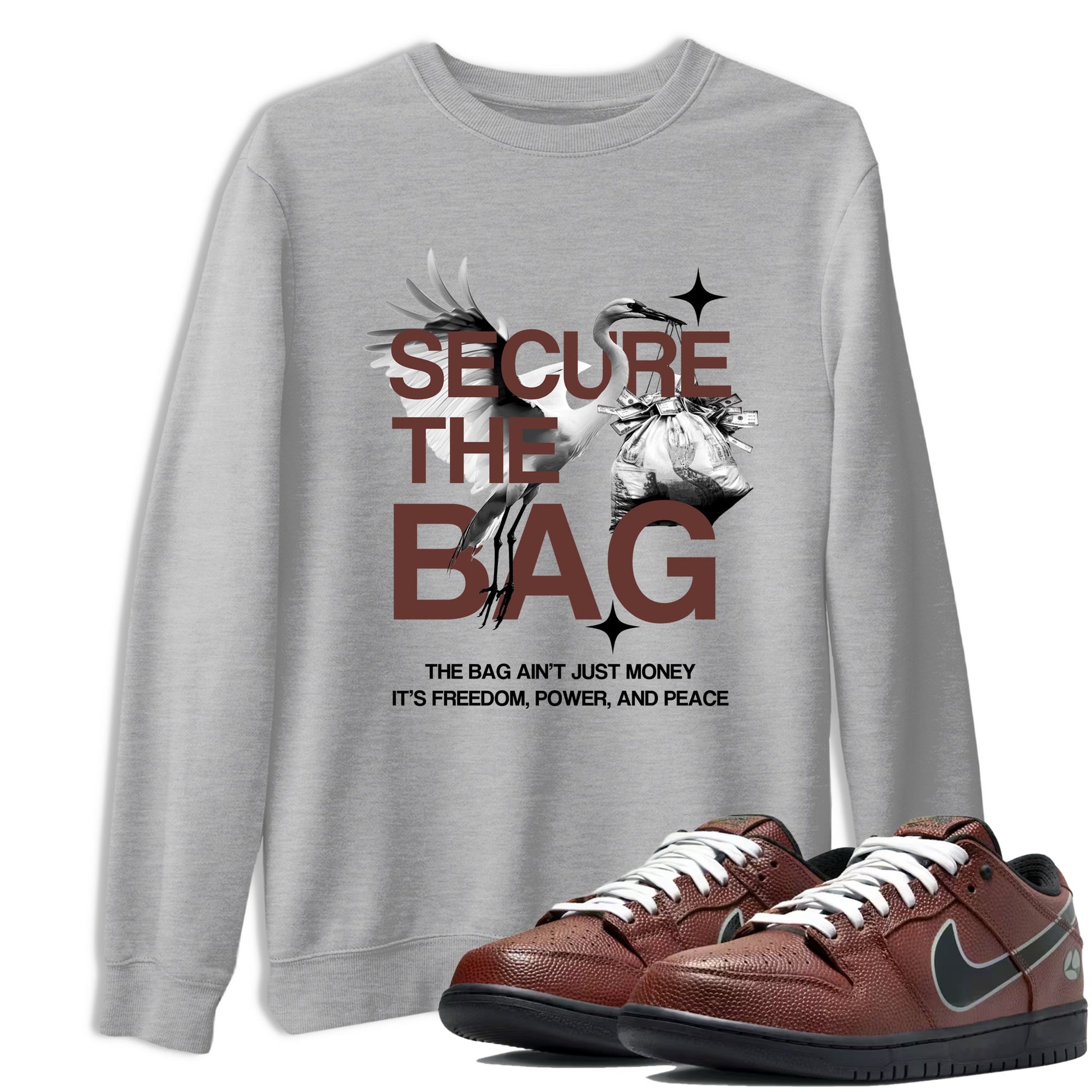 Sneaker match tees – Sneaker Tees To Match Dunk Low Football Shoes – Secure The Bag Tee Heather Grey 1