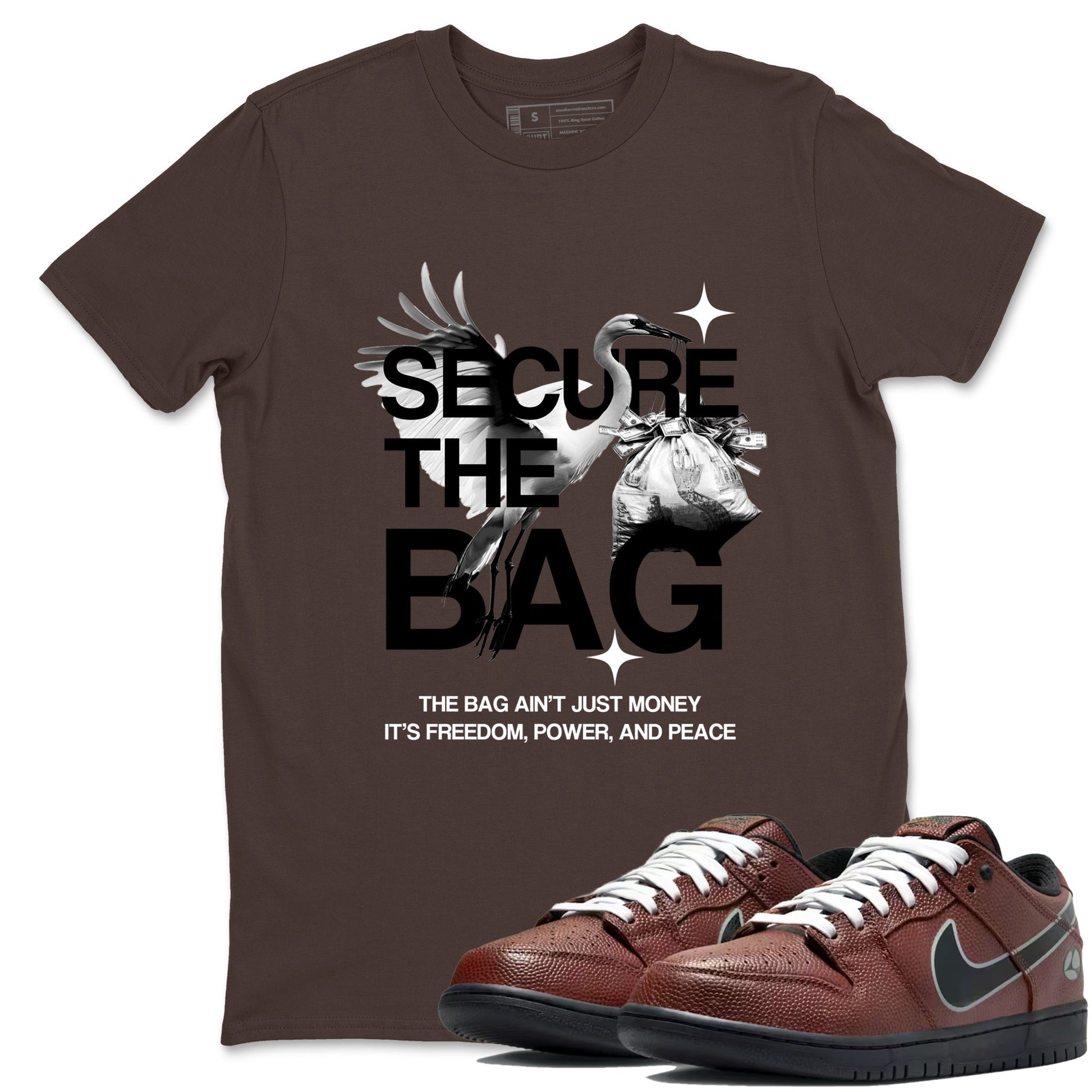 Sneaker match tees – Sneaker Tees To Match Dunk Low Football Shoes – Secure The Bag Tee Dark Chocolate 1