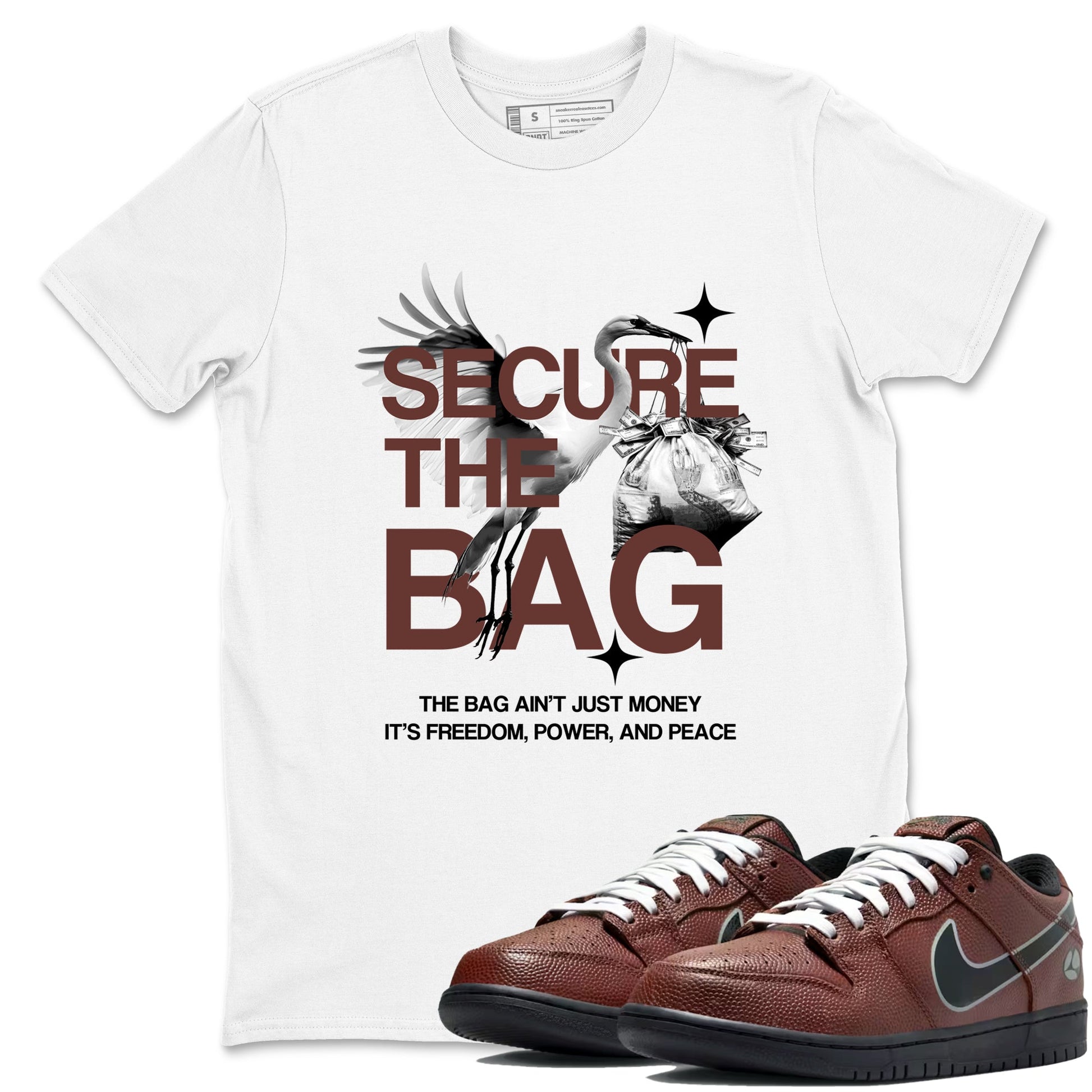 Sneaker match tees – Sneaker Tees To Match Dunk Low Football Shoes – Secure The Bag Tee White 1