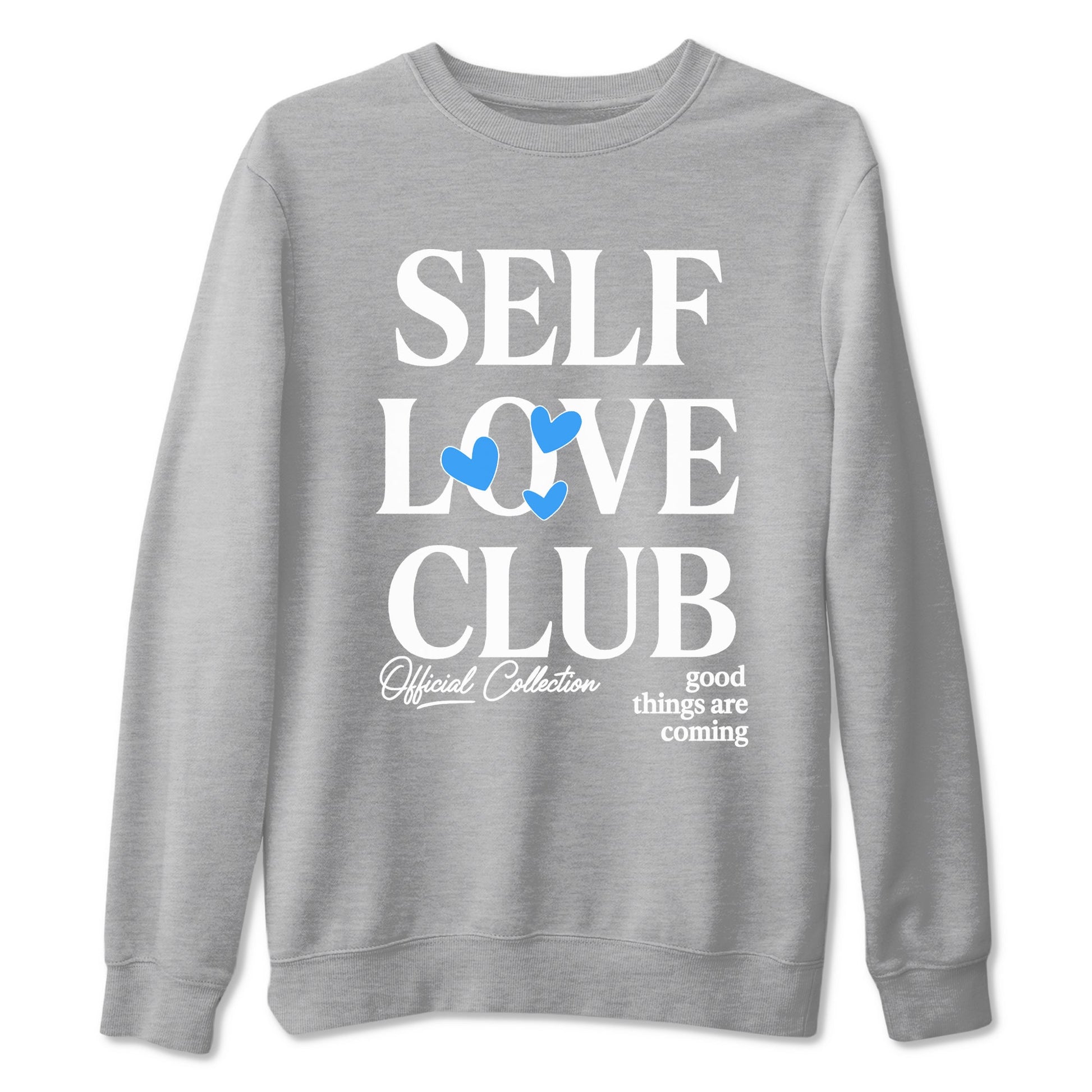 Self Love Club sneaker match t-shirt styled to complete your fit with the Air Jordan 12 White and University Blue sneakers, shown in Heather Grey 2.