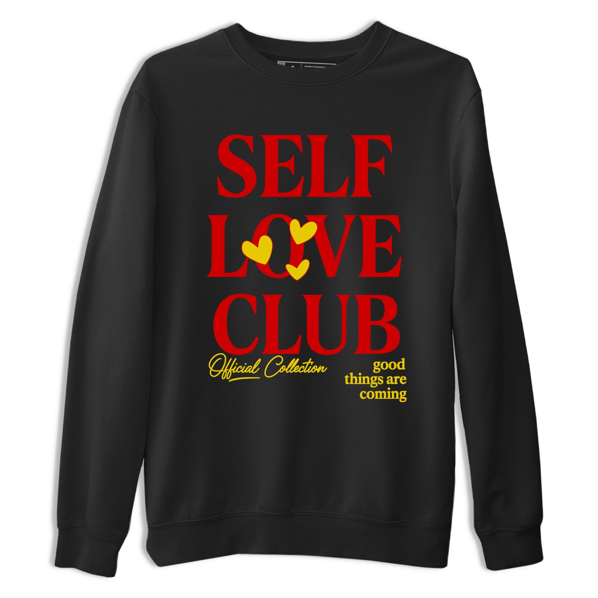 Self Love Club sneaker match t-shirt styled to complete your fit with the Air Jordan 14 Challenge Red sneakers, shown in Black 2.