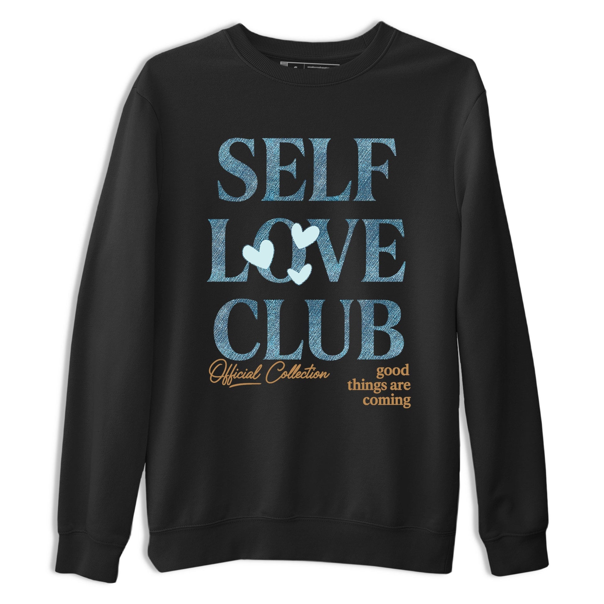 Sneaker match tees – Sneaker Tees To Match 4s Worn Blue Air Jordan 4 Denim Shoes – Self Love Club Tee Black 2