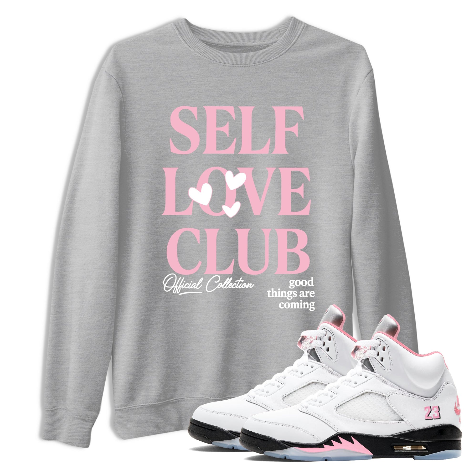 Sneaker match tees – Sneaker Tees To Match Air Jordan 5 35th Anniversary Shoes – Self Love Club Tee Heather Grey 1