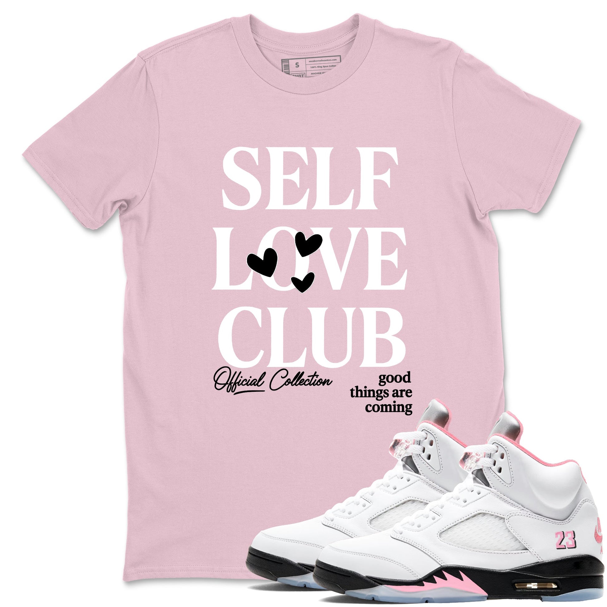 Sneaker match tees – Sneaker Tees To Match Air Jordan 5 35th Anniversary Shoes – Self Love Club Tee Pink 1