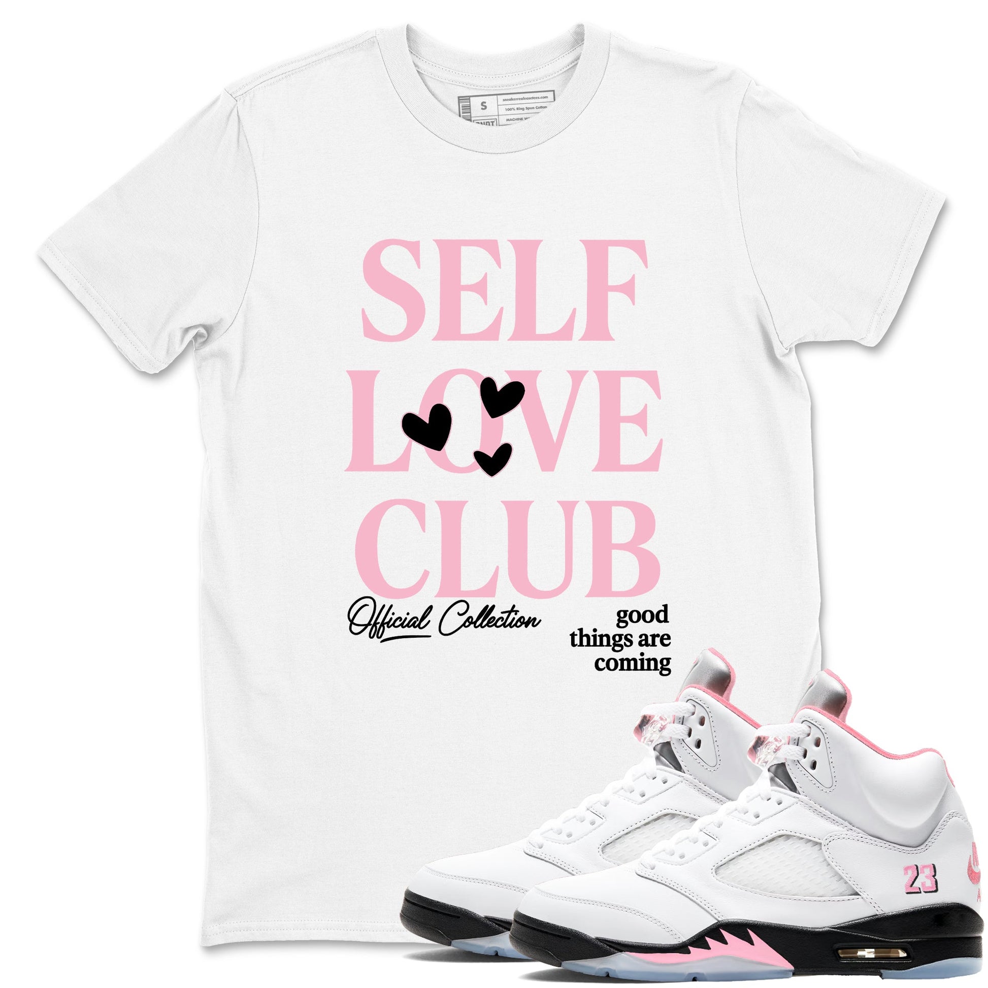 Sneaker match tees – Sneaker Tees To Match Air Jordan 5 35th Anniversary Shoes – Self Love Club Tee White 1