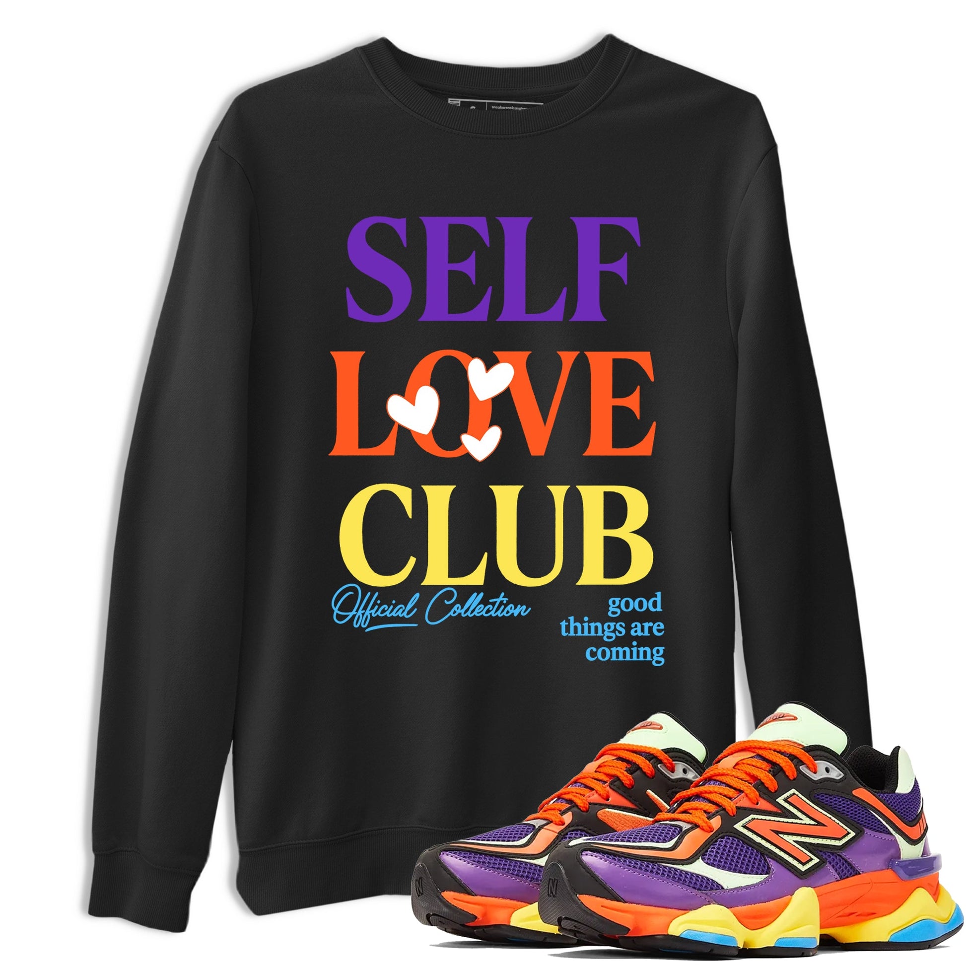 Sneaker Threads – Sneaker Tees To Match New Balance 9060 Prism Purple – Self Love Club Graphic Tee Black 1. Perfect for Jordan releases 2025 colorways.