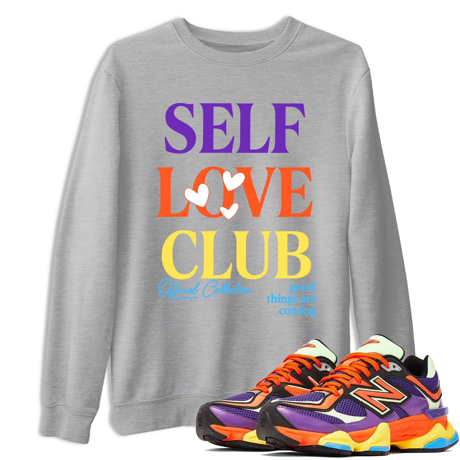 Sneaker Threads – Sneaker Tees To Match New Balance 9060 Prism Purple – Self Love Club Graphic Tee Heather Grey 1. Perfect for Jordan releases 2025 colorways.