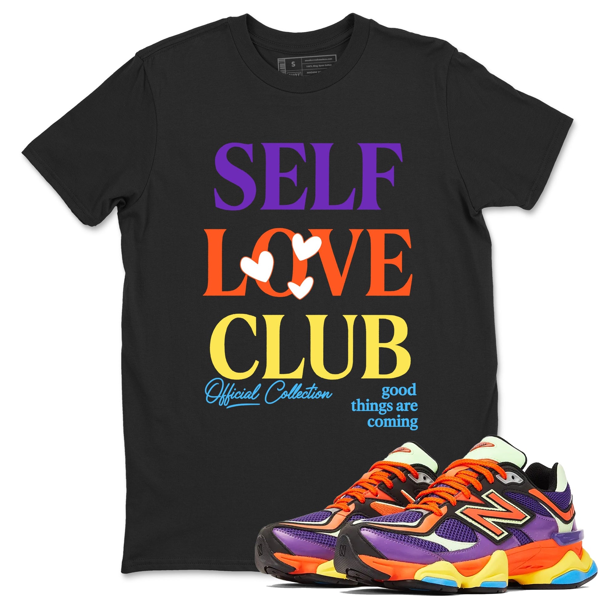 Sneaker Threads – Sneaker Tees To Match New Balance 9060 Prism Purple – Self Love Club Graphic Tee Black 1. Perfect for Jordan releases 2025 colorways.