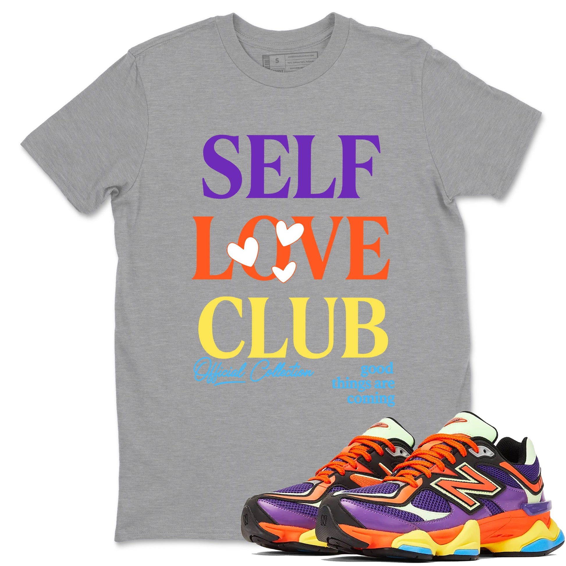 Sneaker Threads – Sneaker Tees To Match New Balance 9060 Prism Purple – Self Love Club Graphic Tee Heather Grey 1. Perfect for Jordan releases 2025 colorways.