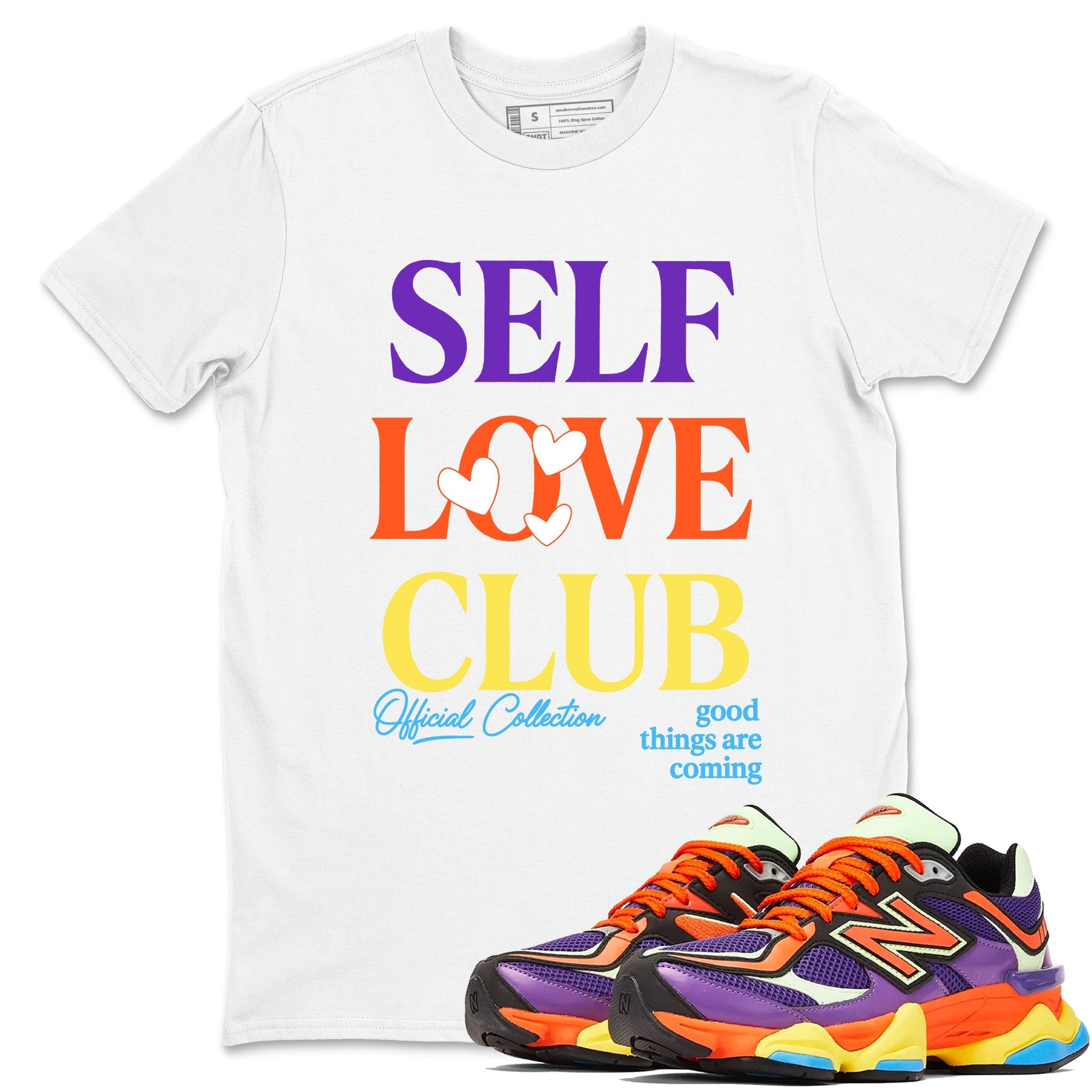 Sneaker Threads – Sneaker Tees To Match New Balance 9060 Prism Purple – Self Love Club Graphic Tee White 1. Perfect for Jordan releases 2025 colorways.