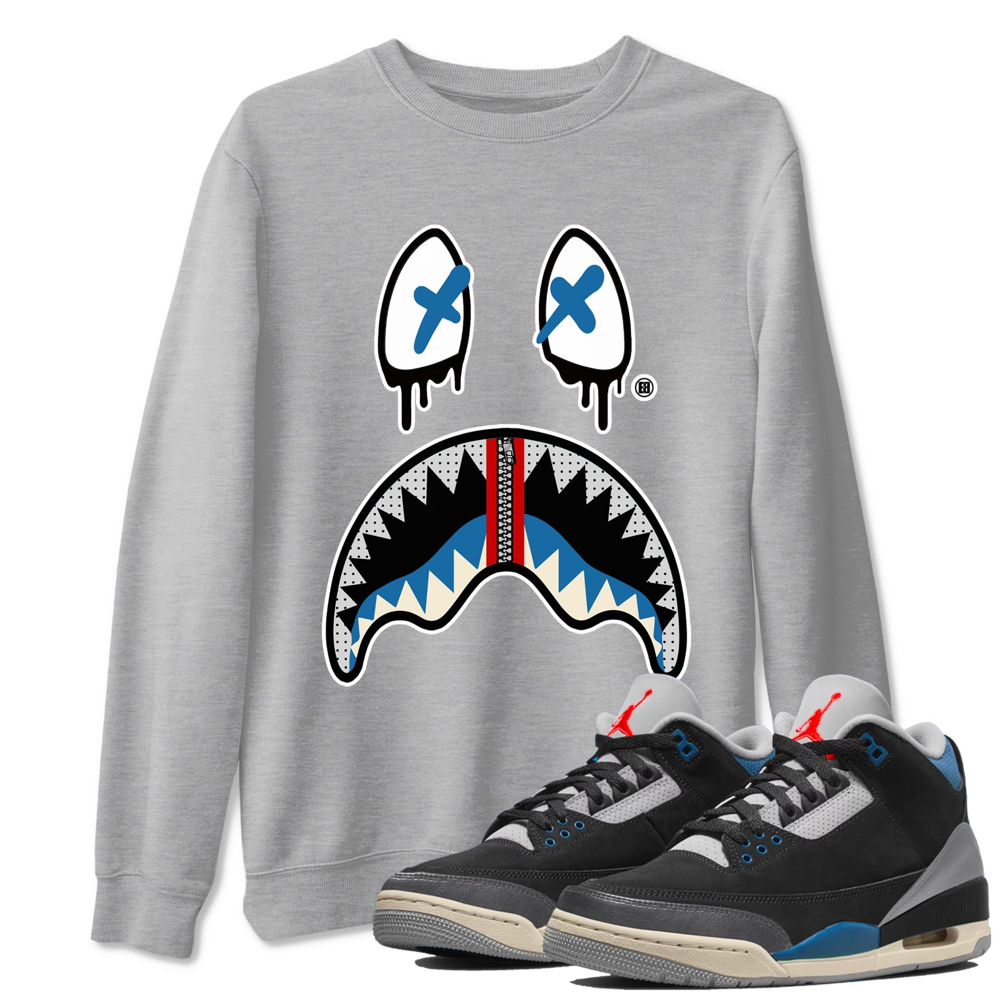 AJ3 Rare Air Graphic shirts Shark Face shirts Air Jordan 3 Rare Air best t-shirts to wear with jordans SNRT Sneaker Tees unisex cotton Heather Grey 1 shirts