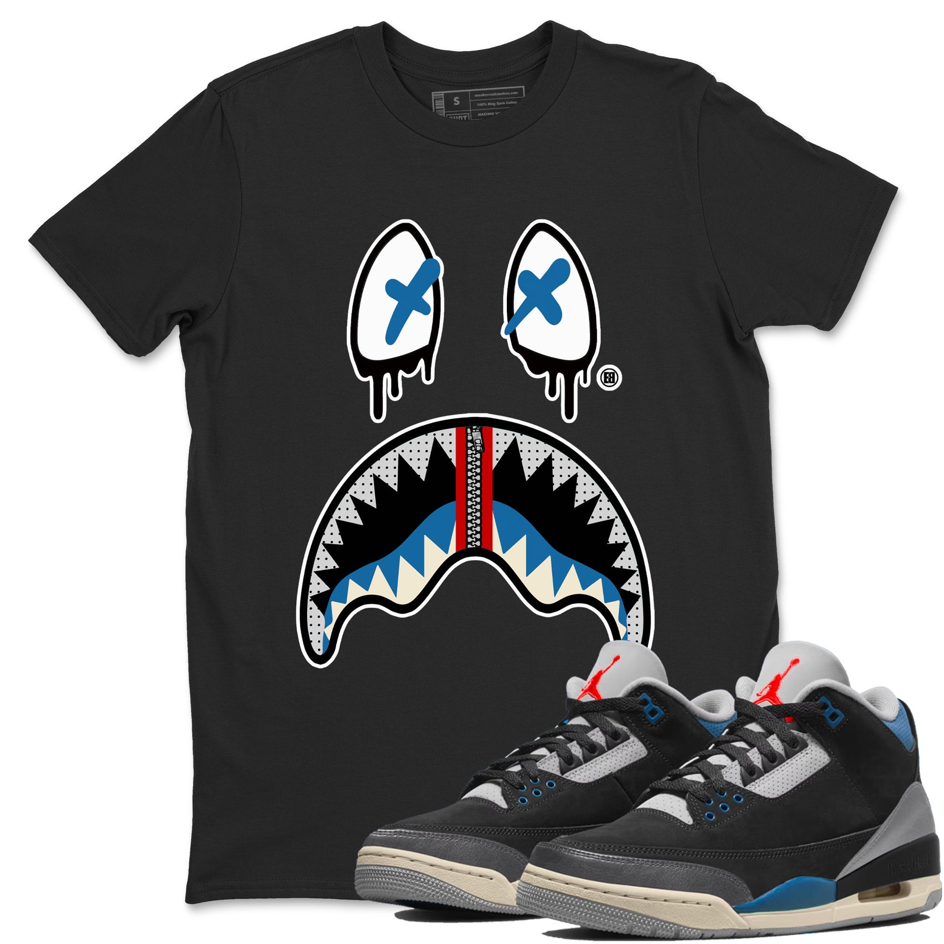 AJ3 Rare Air Graphic shirts Shark Face shirts Air Jordan 3 Rare Air best t-shirts to wear with jordans SNRT Sneaker Tees unisex cotton Black 1 shirts