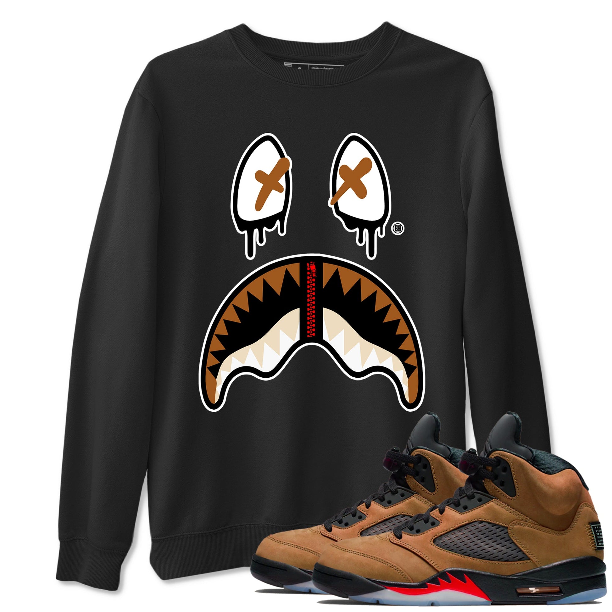 5s Archaeo Brown shirts to match jordans Shark Face sneaker match tees Air Jordan 5 Archaeo Brown SNRT Sneaker Release Tees unisex cotton Black 1 crew neck shirts