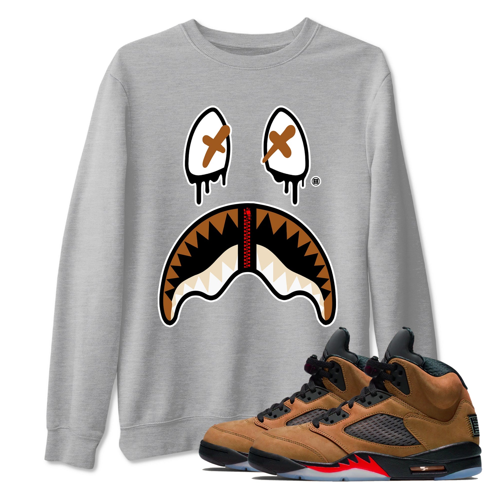 5s Archaeo Brown shirts to match jordans Shark Face sneaker match tees Air Jordan 5 Archaeo Brown SNRT Sneaker Release Tees unisex cotton Heather Grey 1 crew neck shirts