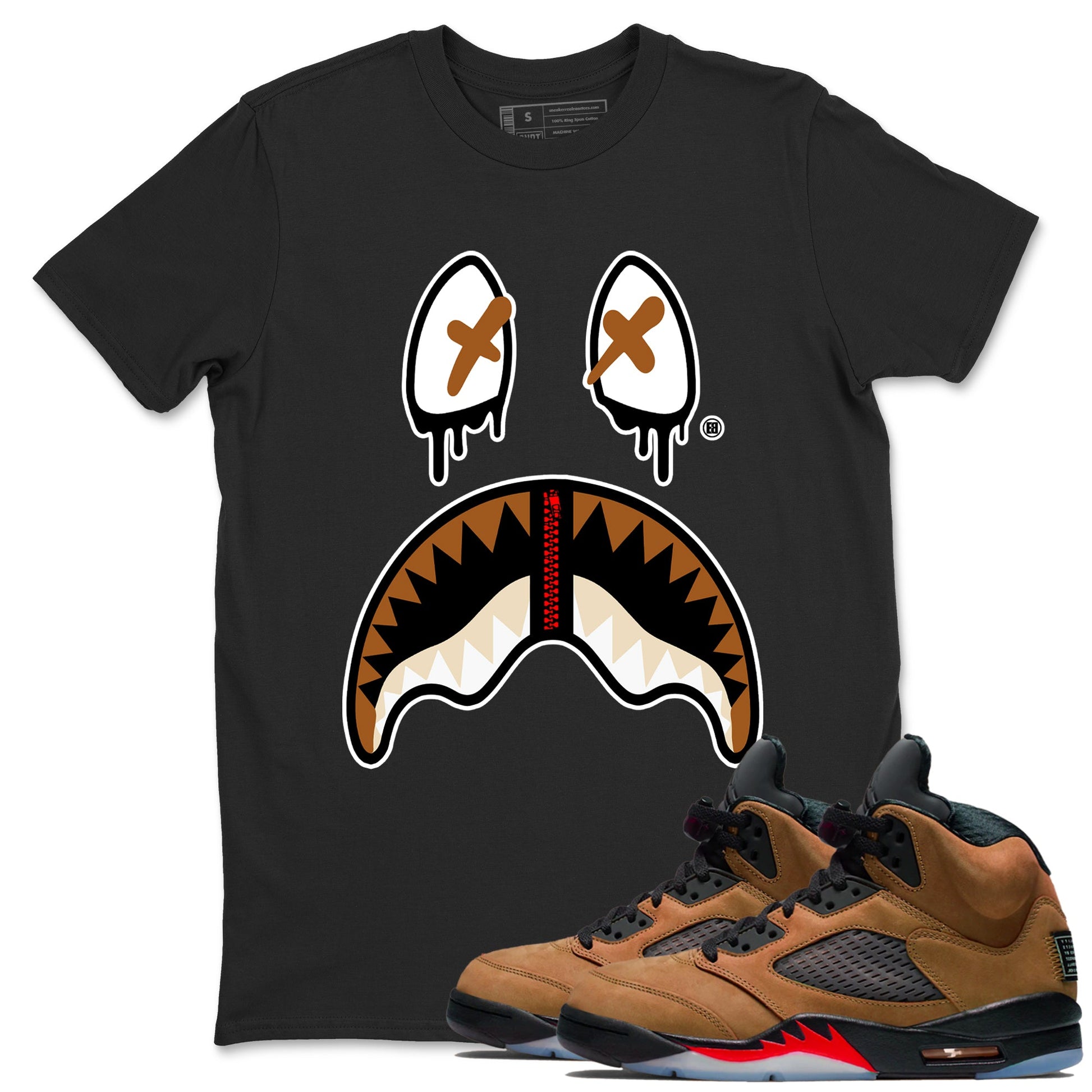 5s Archaeo Brown shirts to match jordans Shark Face sneaker match tees Air Jordan 5 Archaeo Brown SNRT Sneaker Release Tees unisex cotton Black 1 crew neck shirts