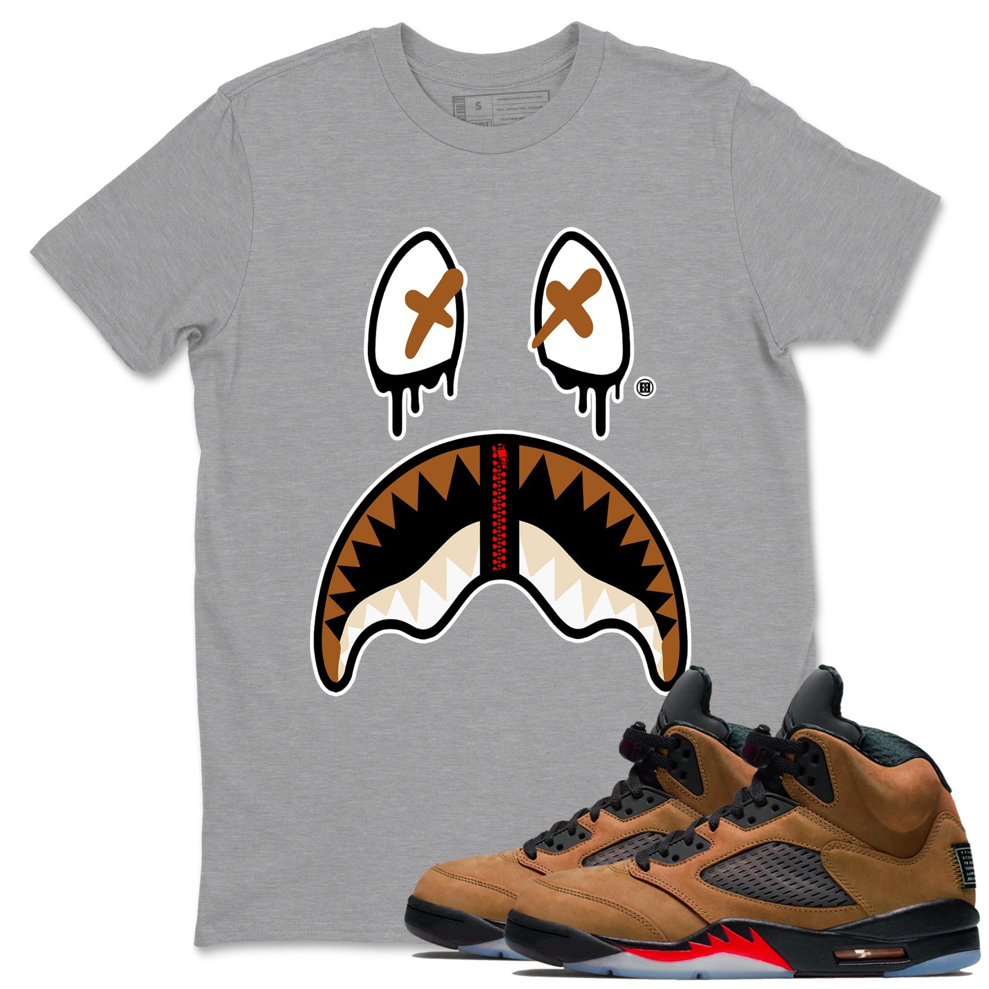 5s Archaeo Brown shirts to match jordans Shark Face sneaker match tees Air Jordan 5 Archaeo Brown SNRT Sneaker Release Tees unisex cotton Heather Grey 1 crew neck shirts