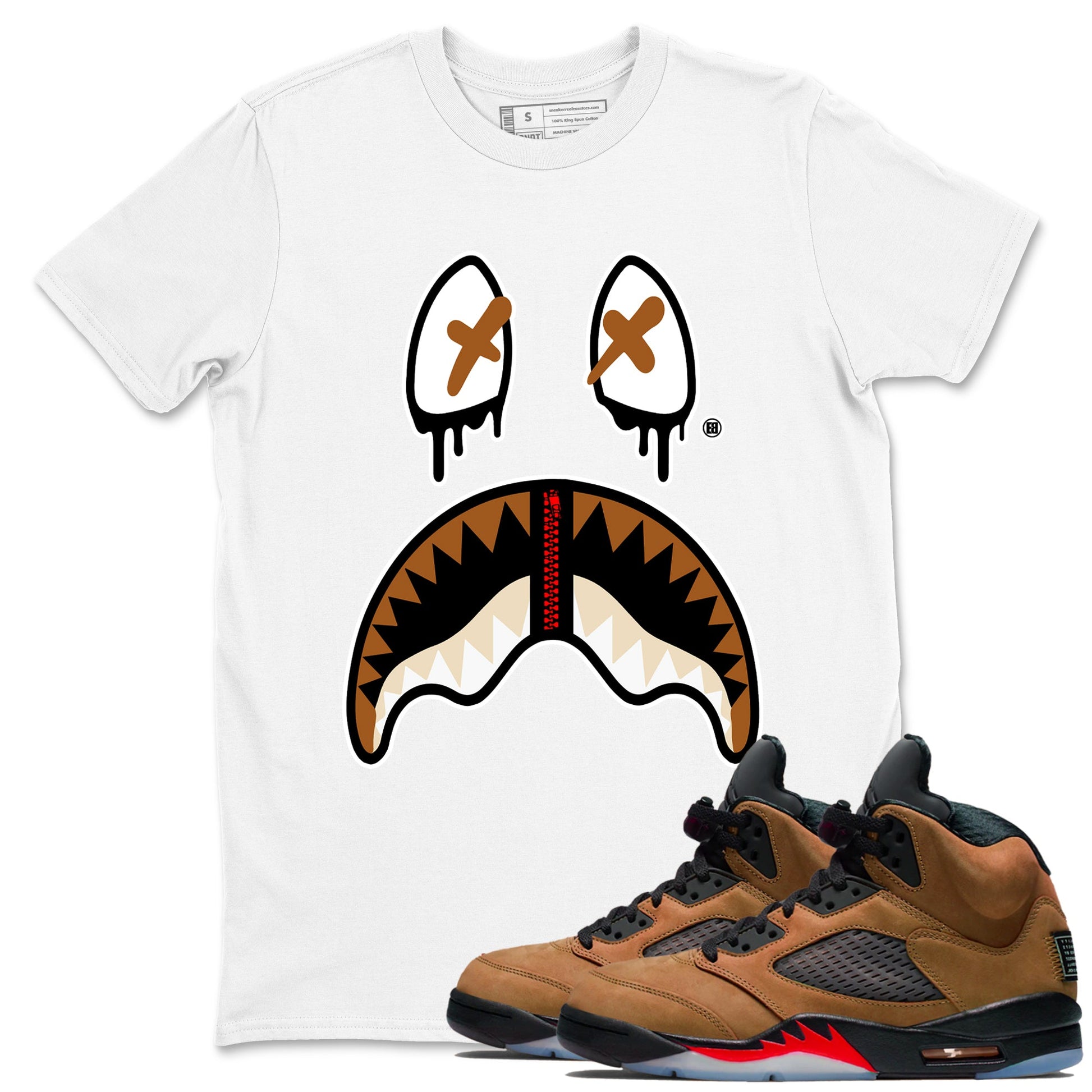 5s Archaeo Brown shirts to match jordans Shark Face sneaker match tees Air Jordan 5 Archaeo Brown SNRT Sneaker Release Tees unisex cotton White 1 crew neck shirts