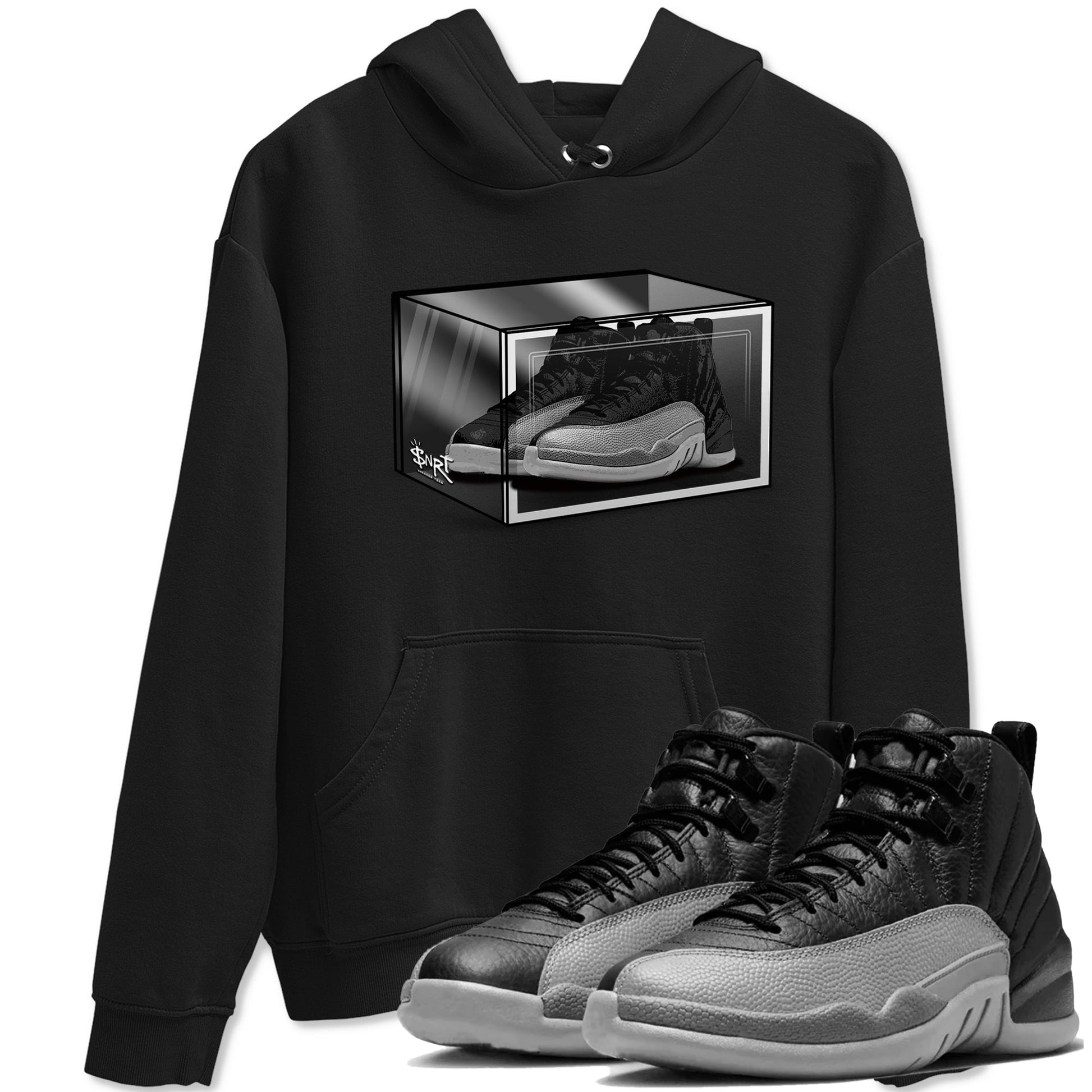 12s Black Wolf Grey shirts to match jordans Shoe Box sneaker match tees Air Jordan 12 Black Wolf Grey match shoes to clothes SNRT Sneaker Tees unisex cotton Black 1 shirts