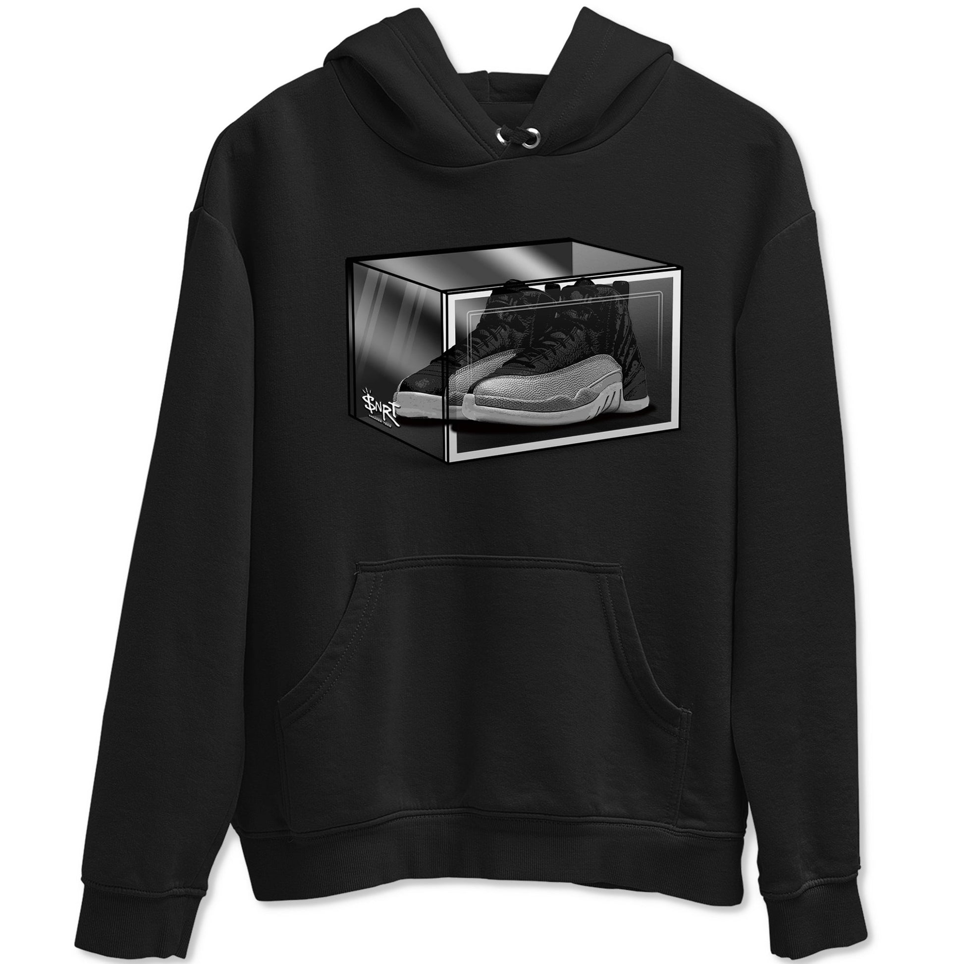 12s Black Wolf Grey shirts to match jordans Shoe Box sneaker match tees Air Jordan 12 Black Wolf Grey match shoes to clothes SNRT Sneaker Tees unisex cotton Black 2 shirts