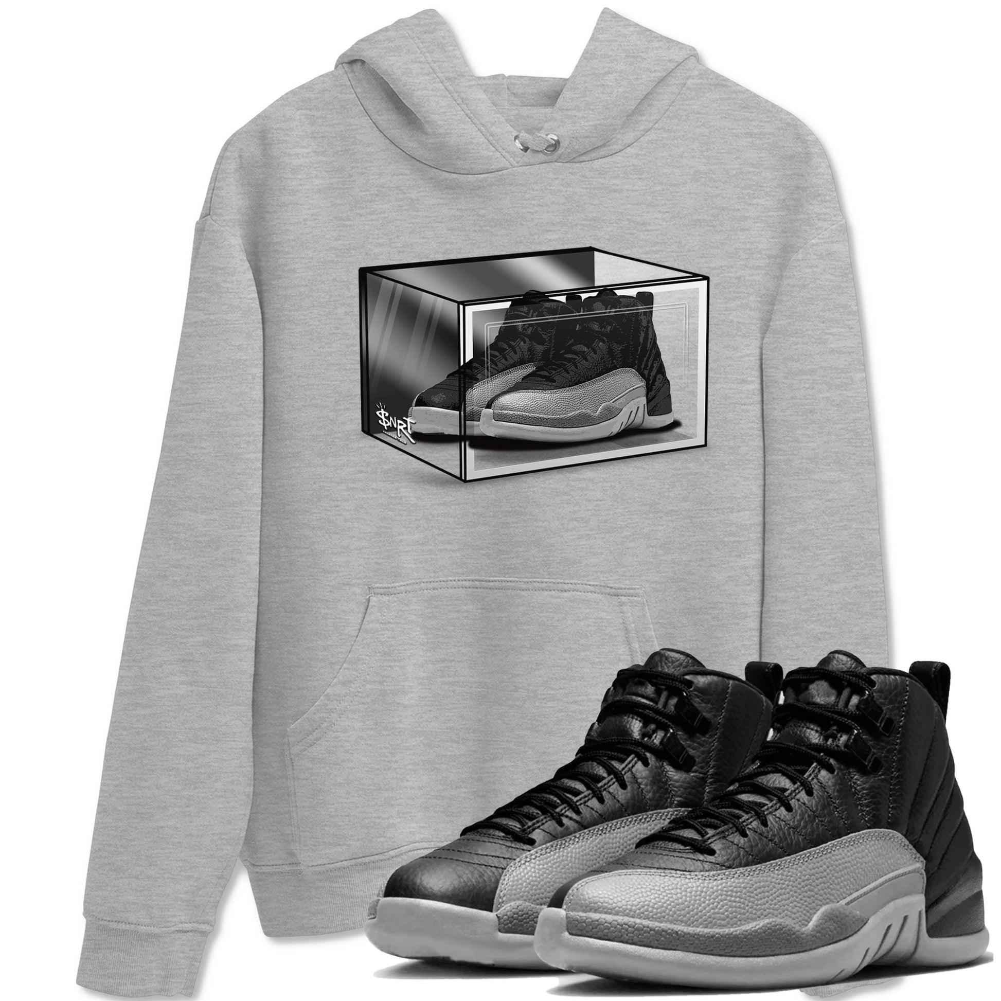 12s Black Wolf Grey shirts to match jordans Shoe Box sneaker match tees Air Jordan 12 Black Wolf Grey match shoes to clothes SNRT Sneaker Tees unisex cotton Heather Grey 1 shirts