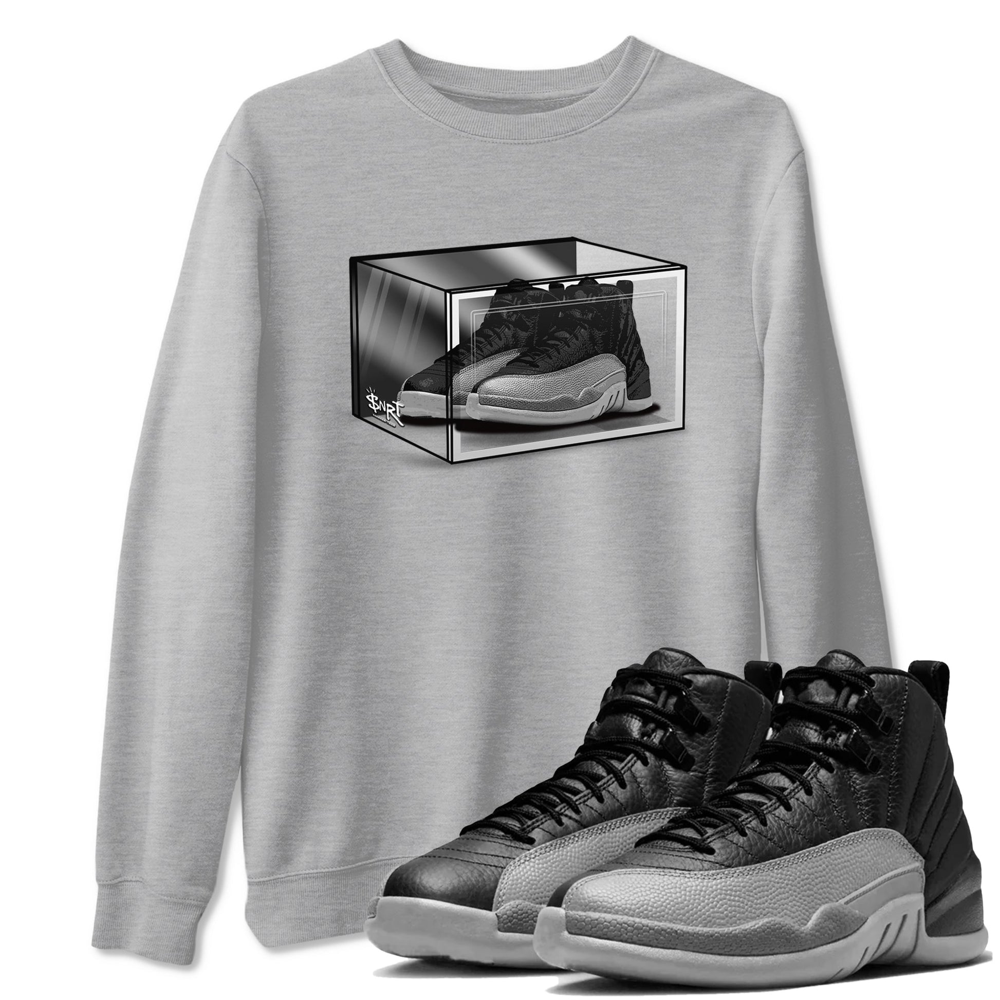 12s Black Wolf Grey shirts to match jordans Shoe Box sneaker match tees Air Jordan 12 Black Wolf Grey match shoes to clothes SNRT Sneaker Tees unisex cotton Heather Grey 1 shirts