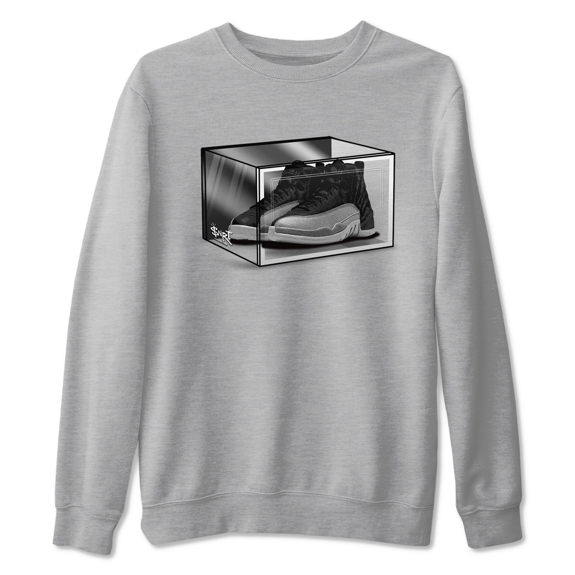 12s Black Wolf Grey shirts to match jordans Shoe Box sneaker match tees Air Jordan 12 Black Wolf Grey match shoes to clothes SNRT Sneaker Tees unisex cotton Heather Grey 2 shirts