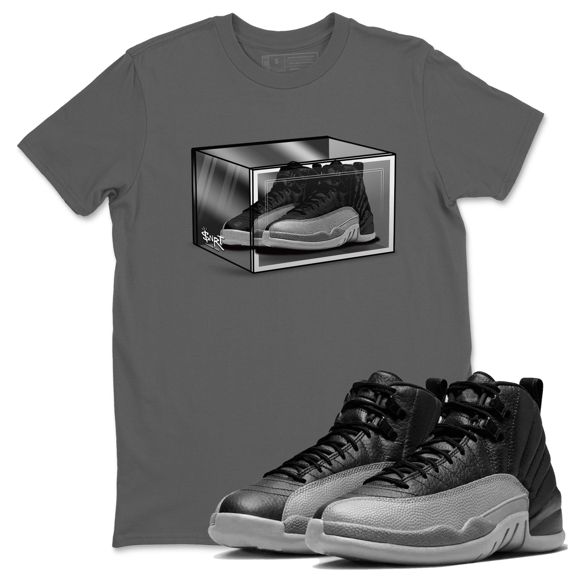 12s Black Wolf Grey shirts to match jordans Shoe Box sneaker match tees Air Jordan 12 Black Wolf Grey match shoes to clothes SNRT Sneaker Tees unisex cotton Cool Grey 1 shirts