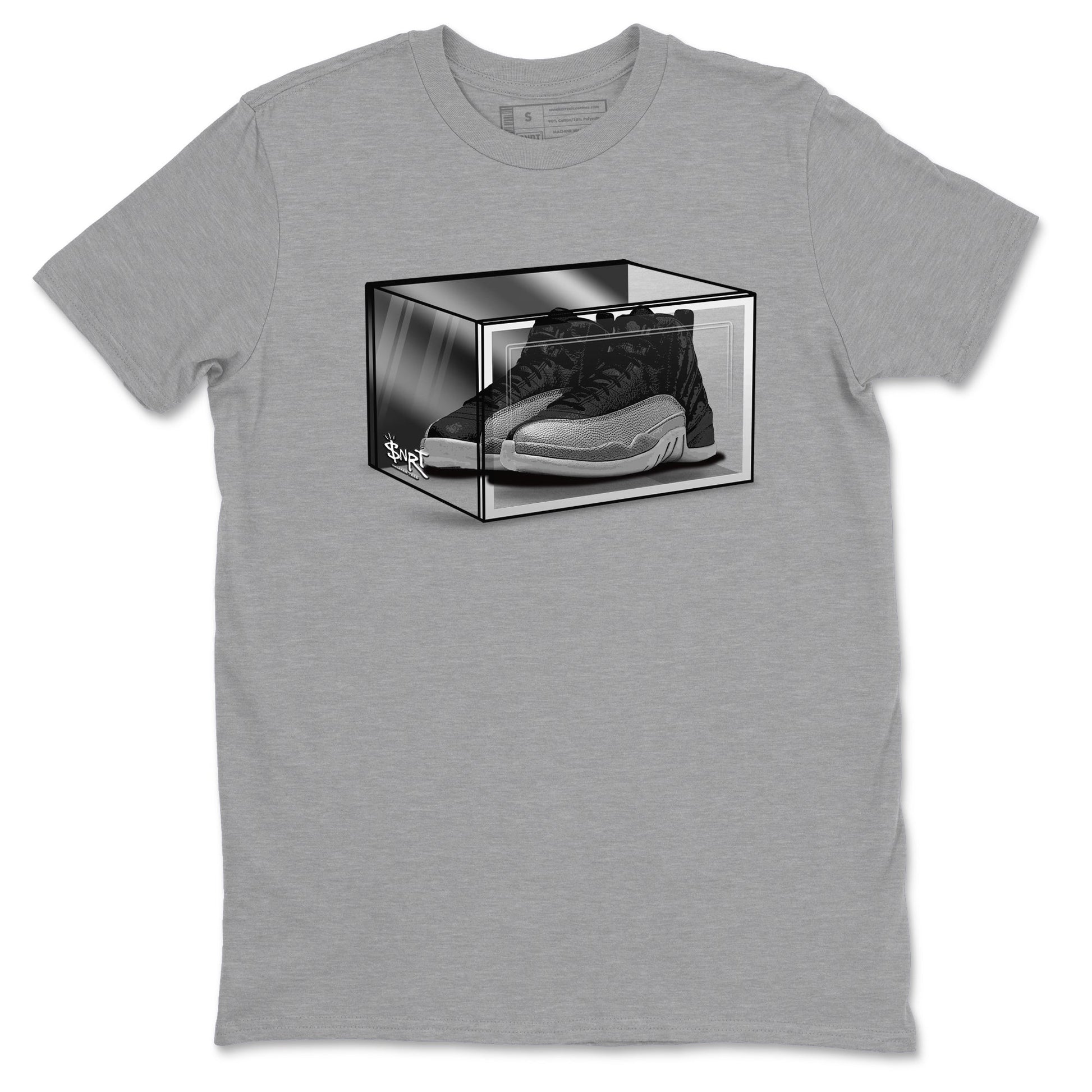 12s Black Wolf Grey shirts to match jordans Shoe Box sneaker match tees Air Jordan 12 Black Wolf Grey match shoes to clothes SNRT Sneaker Tees unisex cotton Heather Grey 2 shirts