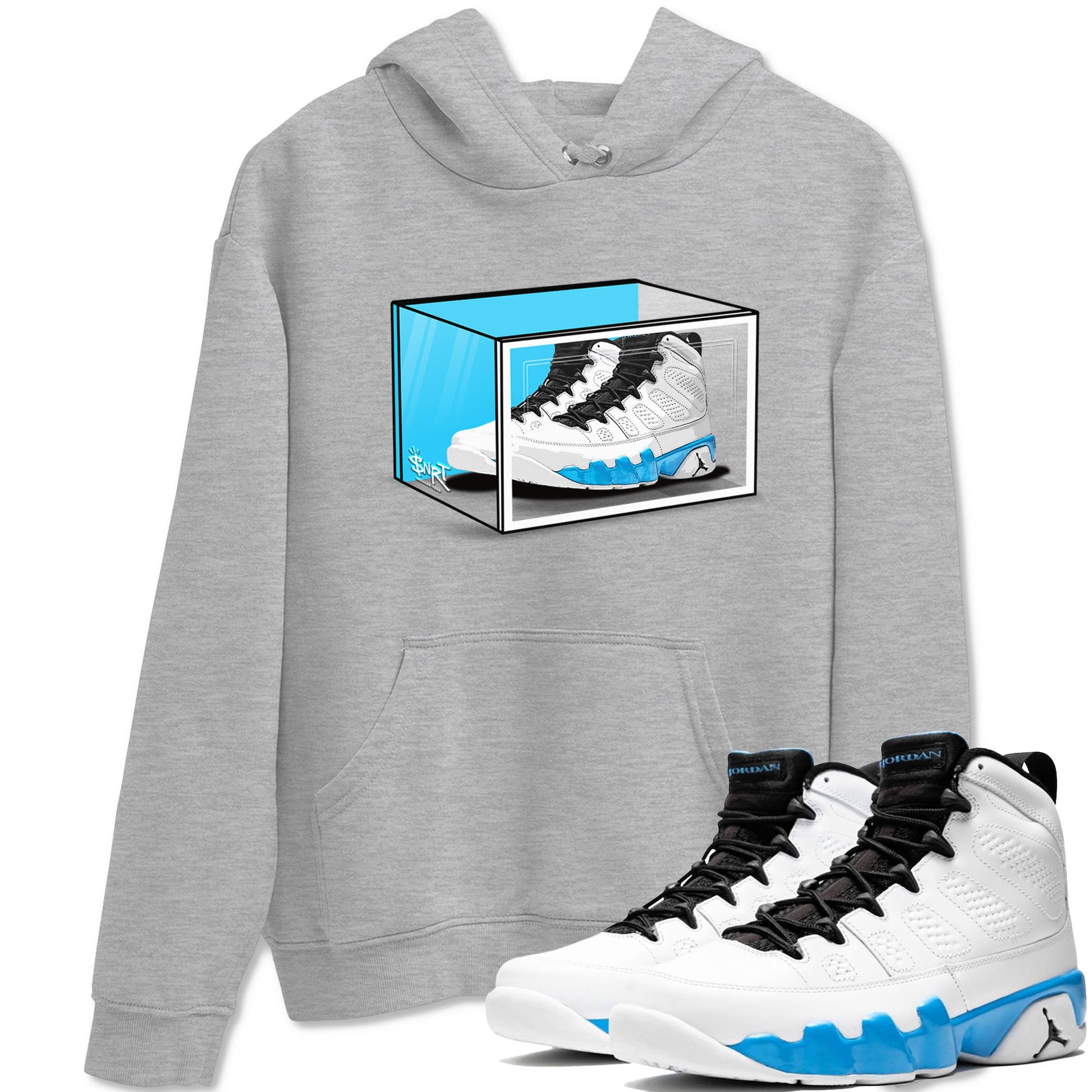 AJ9 Powder Blue shirt to match jordans Shoe Box sneaker tees Air Jordan 9 Retro Powder Blue SNRT Sneaker Release Tees unisex cotton Heather Grey 1 crew neck shirt