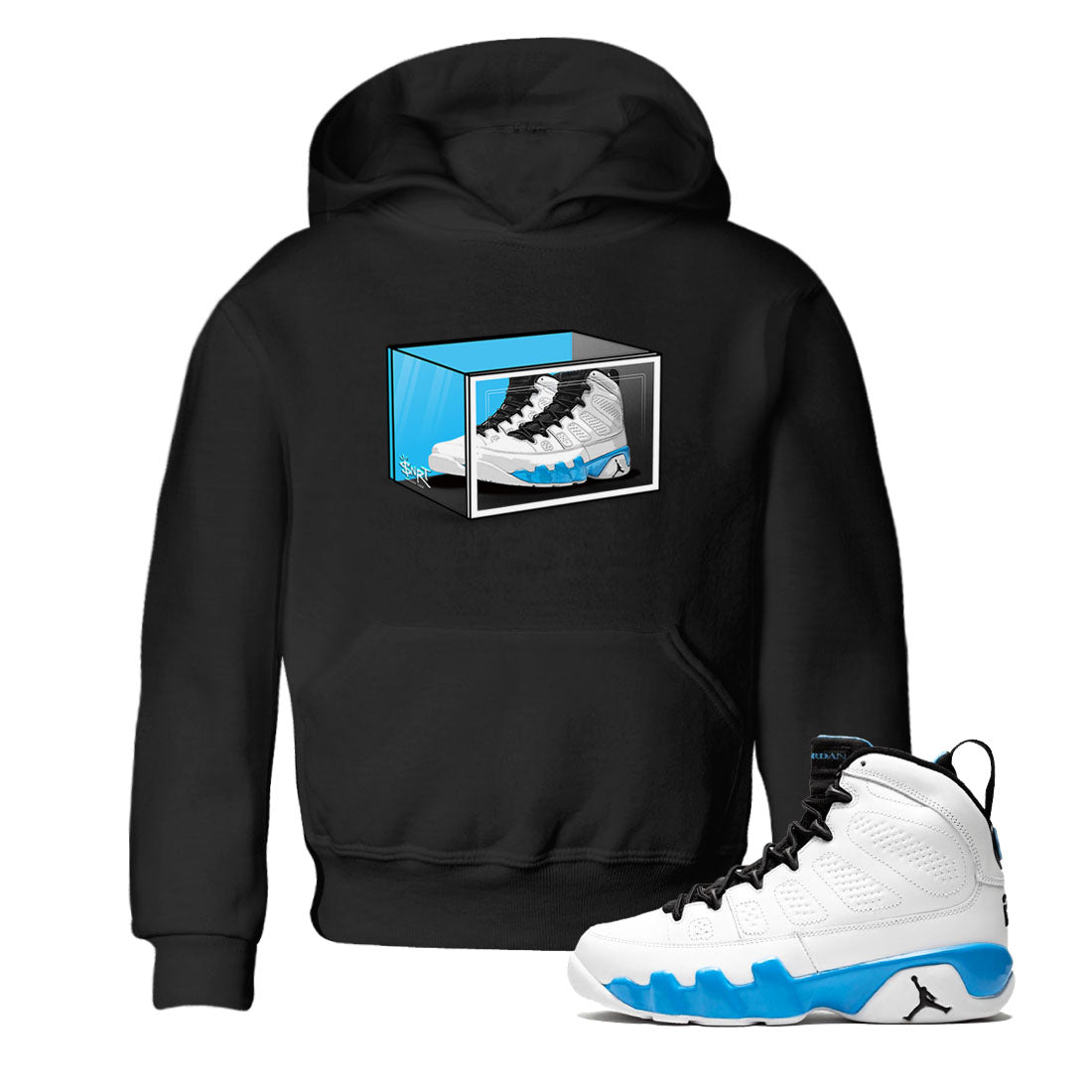 AJ9 Powder Blue shirt to match jordans Shoe Box sneaker tees Air Jordan 9 Retro Powder Blue SNRT sneaker release tees baby toddler Black 1 cotton Shirt