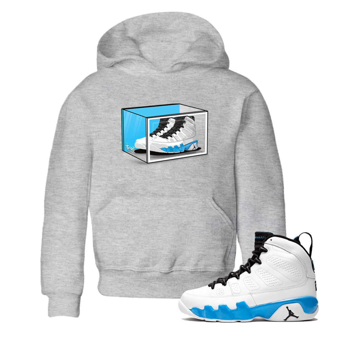 AJ9 Powder Blue shirt to match jordans Shoe Box sneaker tees Air Jordan 9 Retro Powder Blue SNRT sneaker release tees baby toddler Heather Grey 1 cotton Shirt
