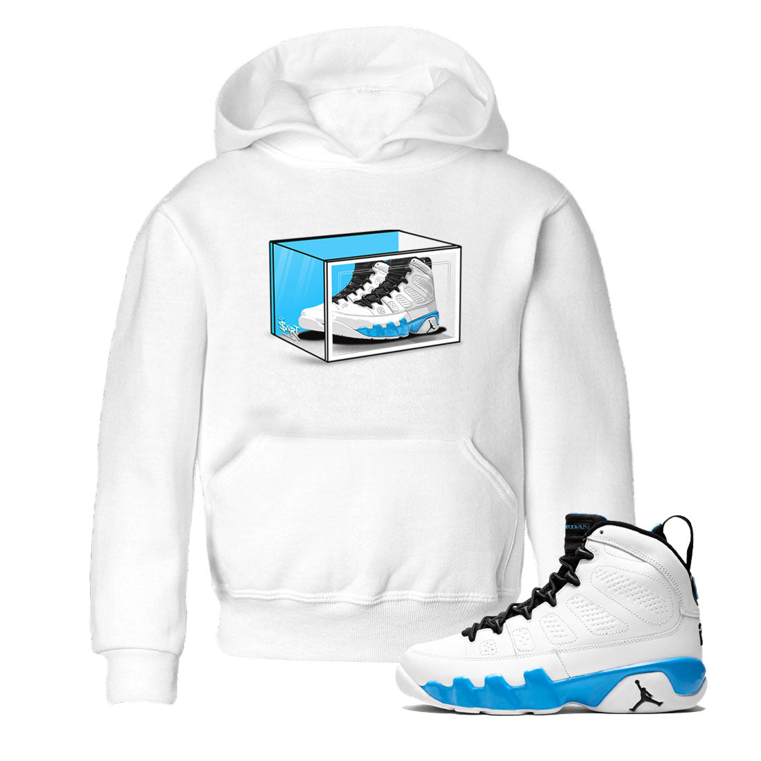 AJ9 Powder Blue shirt to match jordans Shoe Box sneaker tees Air Jordan 9 Retro Powder Blue SNRT sneaker release tees baby toddler White 1 cotton Shirt