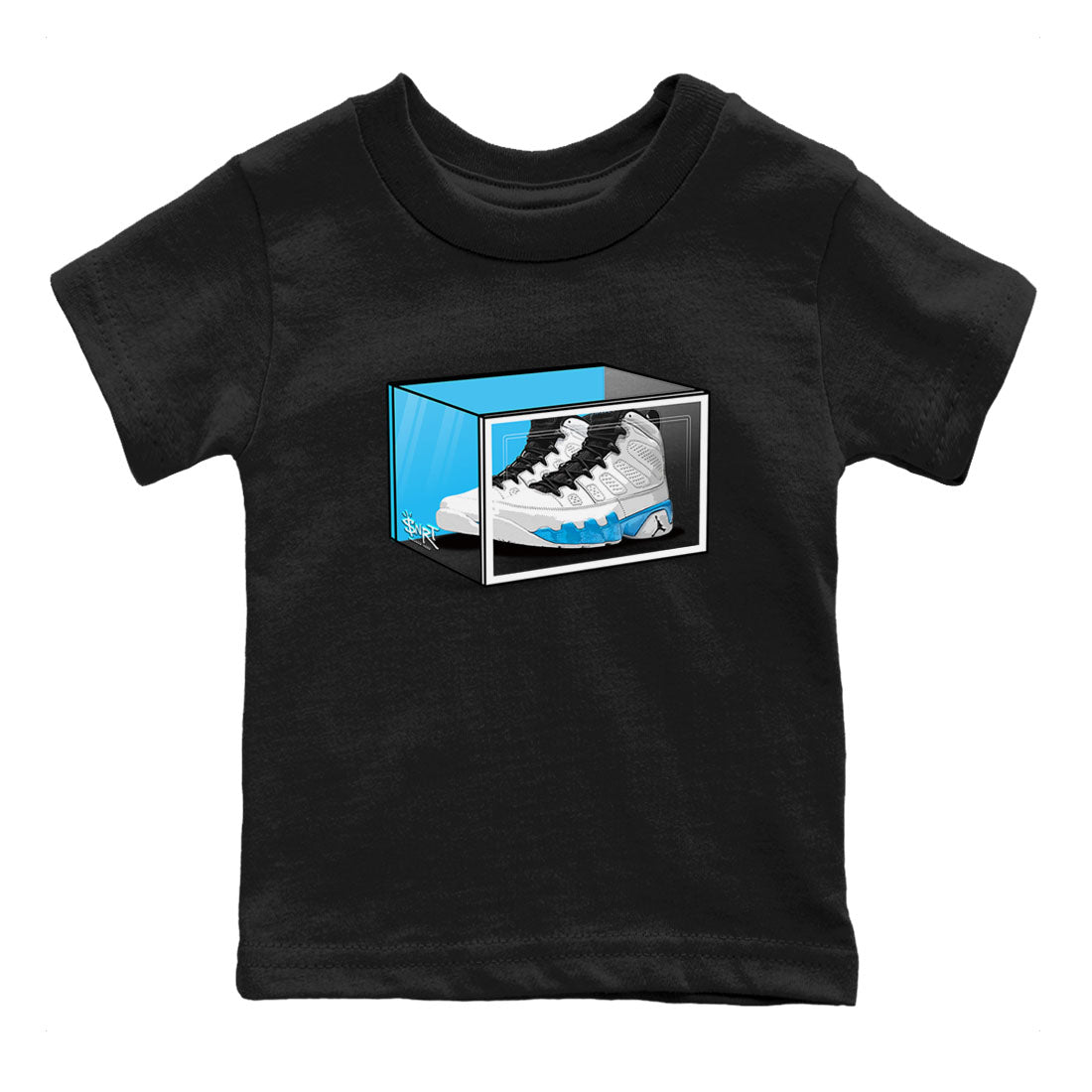 AJ9 Powder Blue shirt to match jordans Shoe Box sneaker tees Air Jordan 9 Retro Powder Blue SNRT sneaker release tees baby toddler Black 2 cotton Shirt