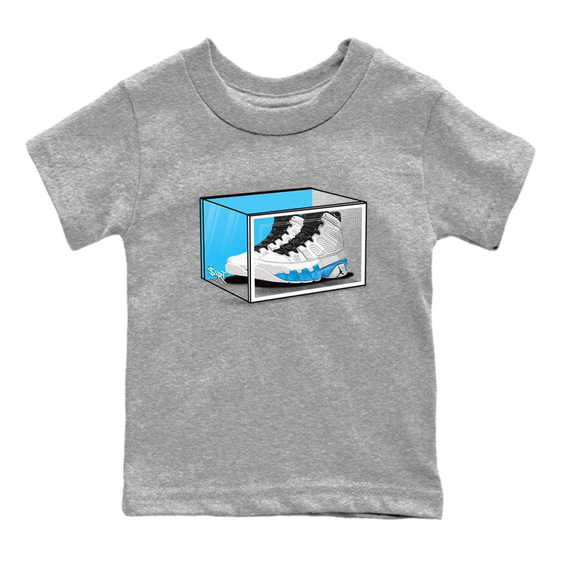 AJ9 Powder Blue shirt to match jordans Shoe Box sneaker tees Air Jordan 9 Retro Powder Blue SNRT sneaker release tees baby toddler Heather Grey 2 cotton Shirt