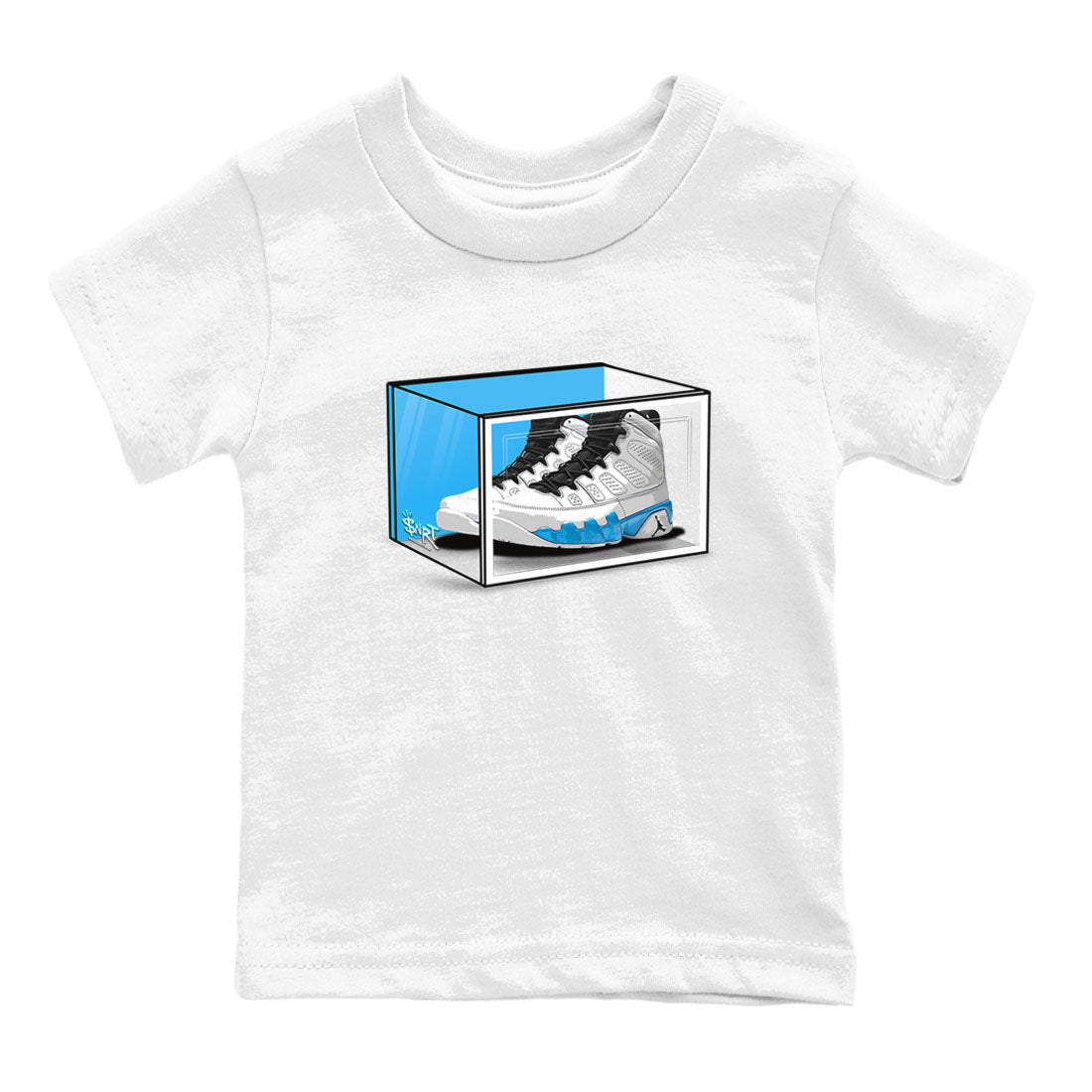AJ9 Powder Blue shirt to match jordans Shoe Box sneaker tees Air Jordan 9 Retro Powder Blue SNRT sneaker release tees baby toddler White 2 cotton Shirt