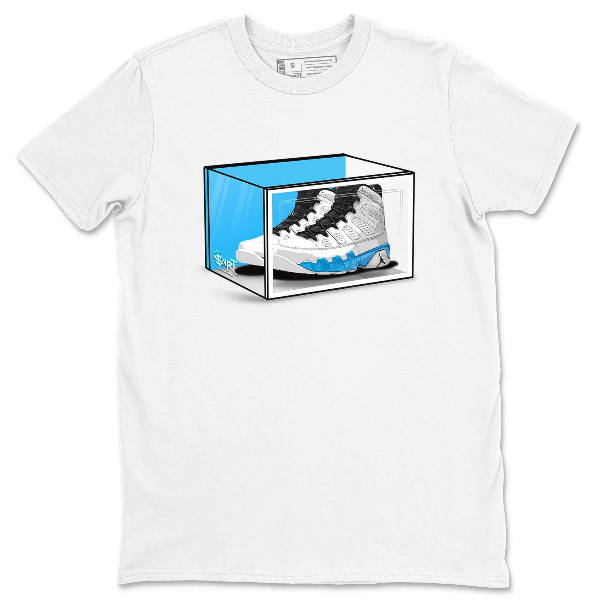 AJ9 Powder Blue shirt to match jordans Shoe Box sneaker tees Air Jordan 9 Retro Powder Blue SNRT Sneaker Release Tees unisex cotton White 2 crew neck shirt