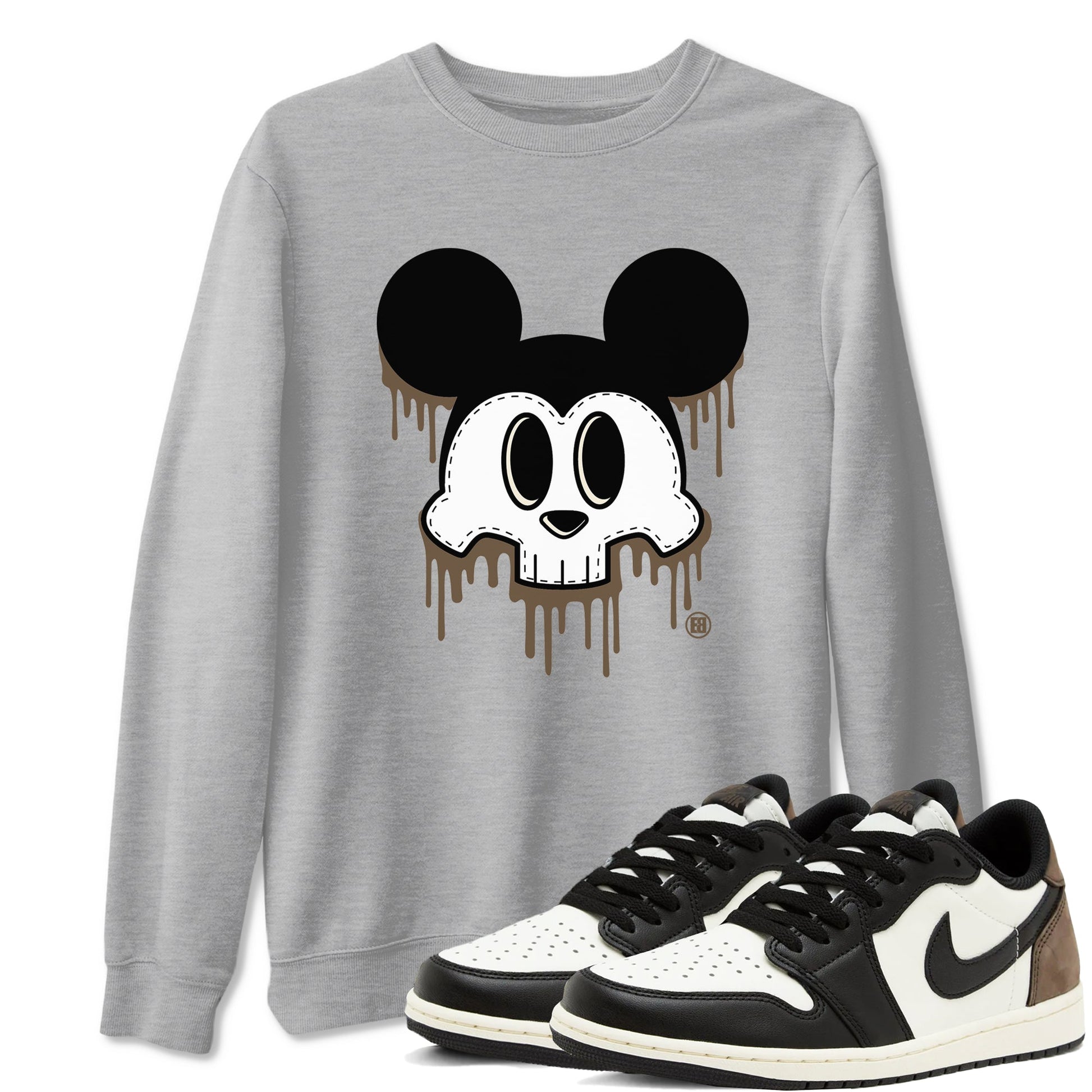AJ1 Mocha shirts to match jordans Skull Mouse sneaker match tees Air Jordan 1 Mocha SNRT Sneaker Tees streetwear brand Heather Grey 1 unisex cotton tee