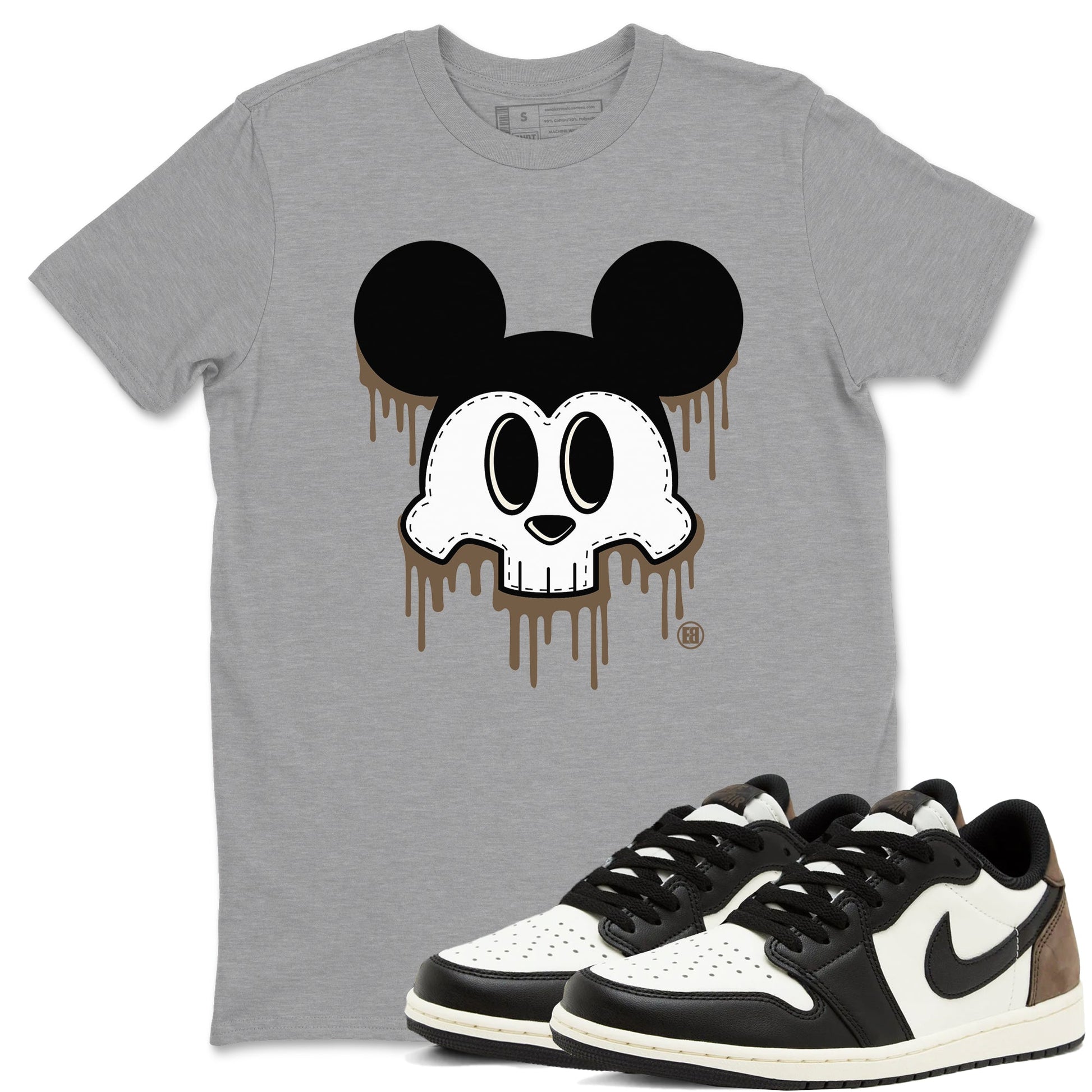 AJ1 Mocha shirts to match jordans Skull Mouse sneaker match tees Air Jordan 1 Mocha SNRT Sneaker Tees streetwear brand Heather Grey 1 unisex cotton tee