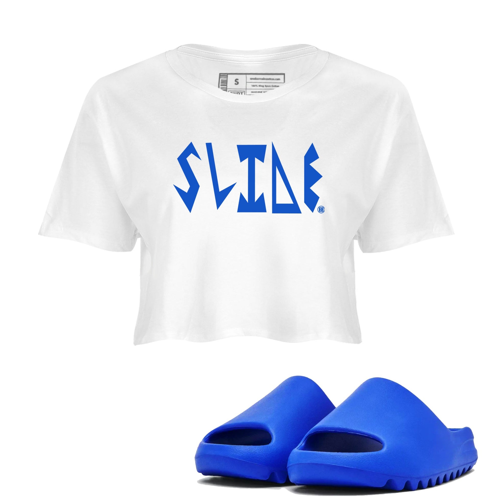 Yeezy Slide Azure shirts to match jordans Slide Letters sneaker match tees Yeezy Slide Azure SNRT Sneaker Tees streetwear brand White 1 crop tee