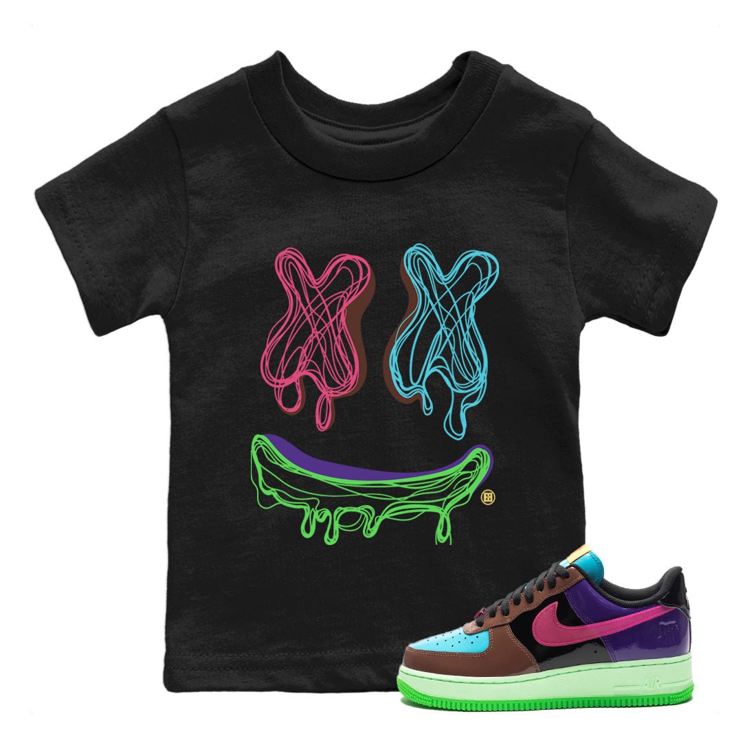 Air Force 1 Undefeated Fauna Brown shirt to match jordans Smile Doodle sneaker tees Air Force 1 Undefeated Fauna Brown SNRT sneaker release tees baby toddler Black 1 cotton Shirt