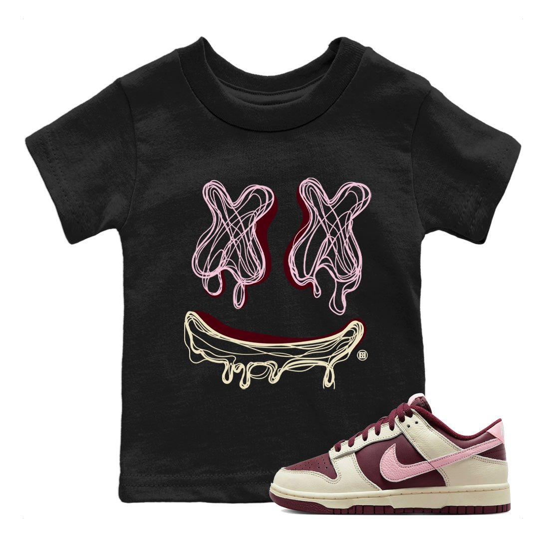 Dunk Valentines Day shirt to match jordans Smile Doodle sneaker tees Dunk Valentines Day SNRT sneaker release tees baby toddler Black 1 cotton Shirt