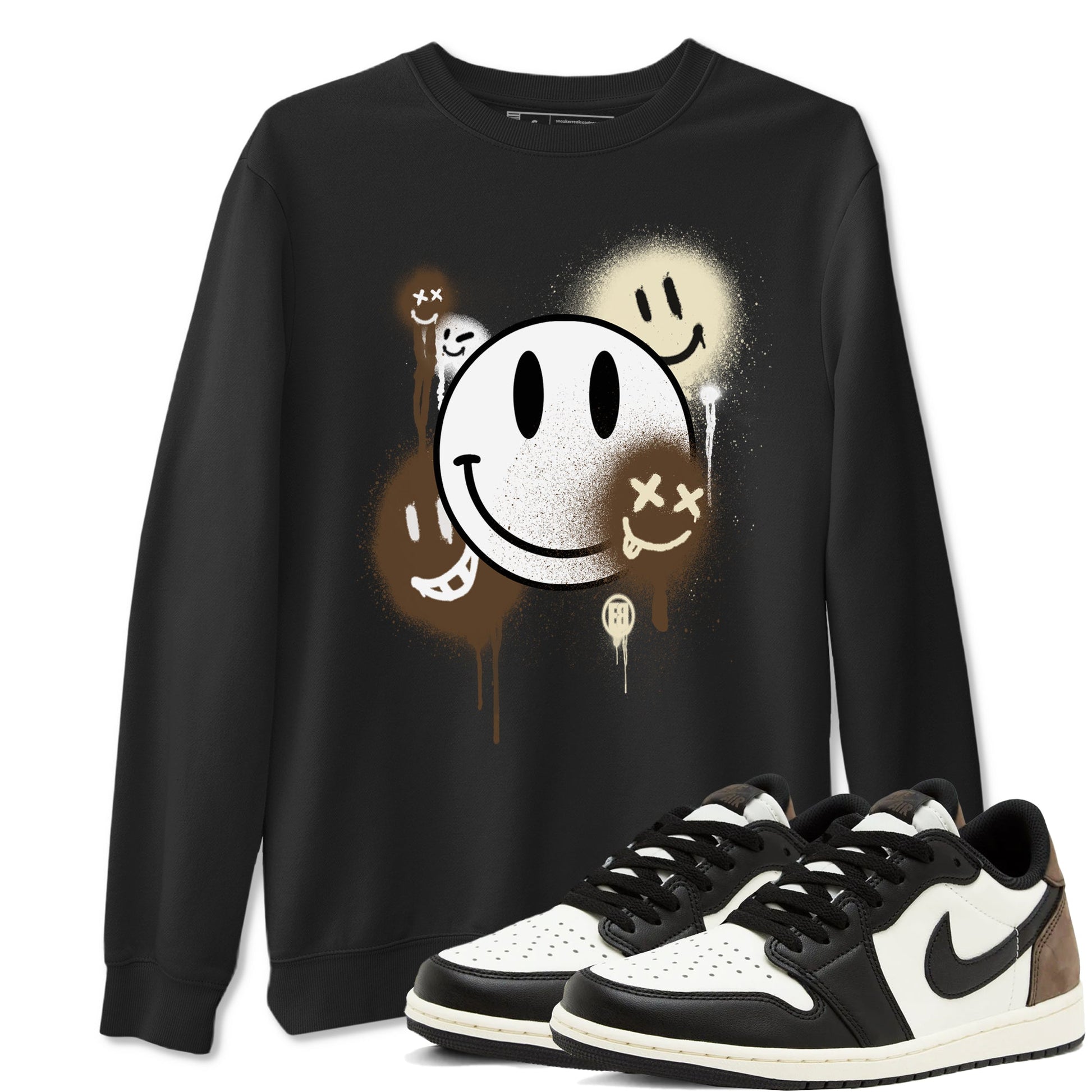 1s Mocha shirts to match jordans Smile Painting sneaker match tees Air Jordan 1 Mocha match shoes to clothes SNRT Sneaker Tees unisex cotton Black 1 shirts