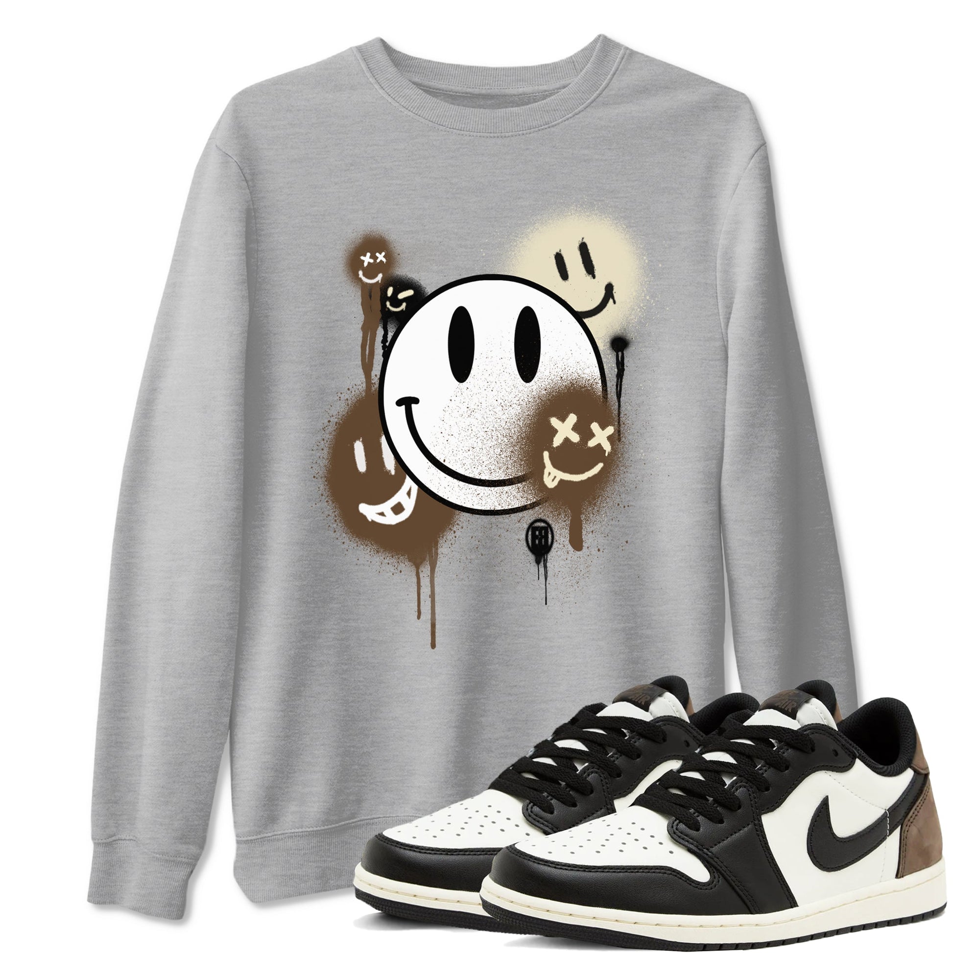 1s Mocha shirts to match jordans Smile Painting sneaker match tees Air Jordan 1 Mocha match shoes to clothes SNRT Sneaker Tees unisex cotton Heather Grey 1 shirts