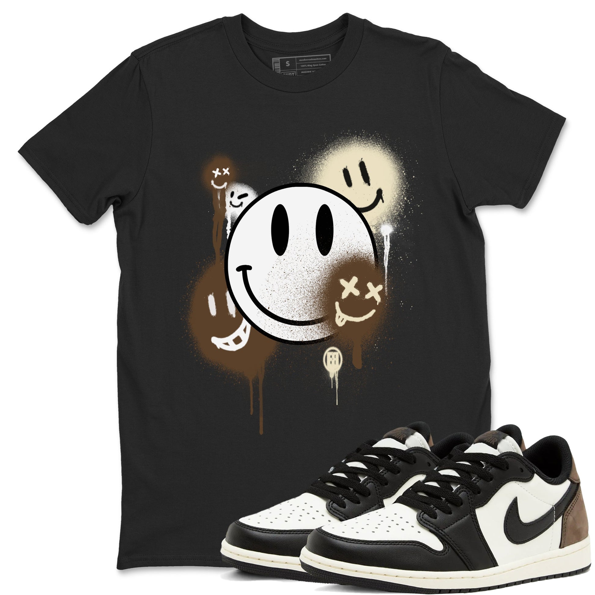 1s Mocha shirts to match jordans Smile Painting sneaker match tees Air Jordan 1 Mocha match shoes to clothes SNRT Sneaker Tees unisex cotton Black 1 shirts