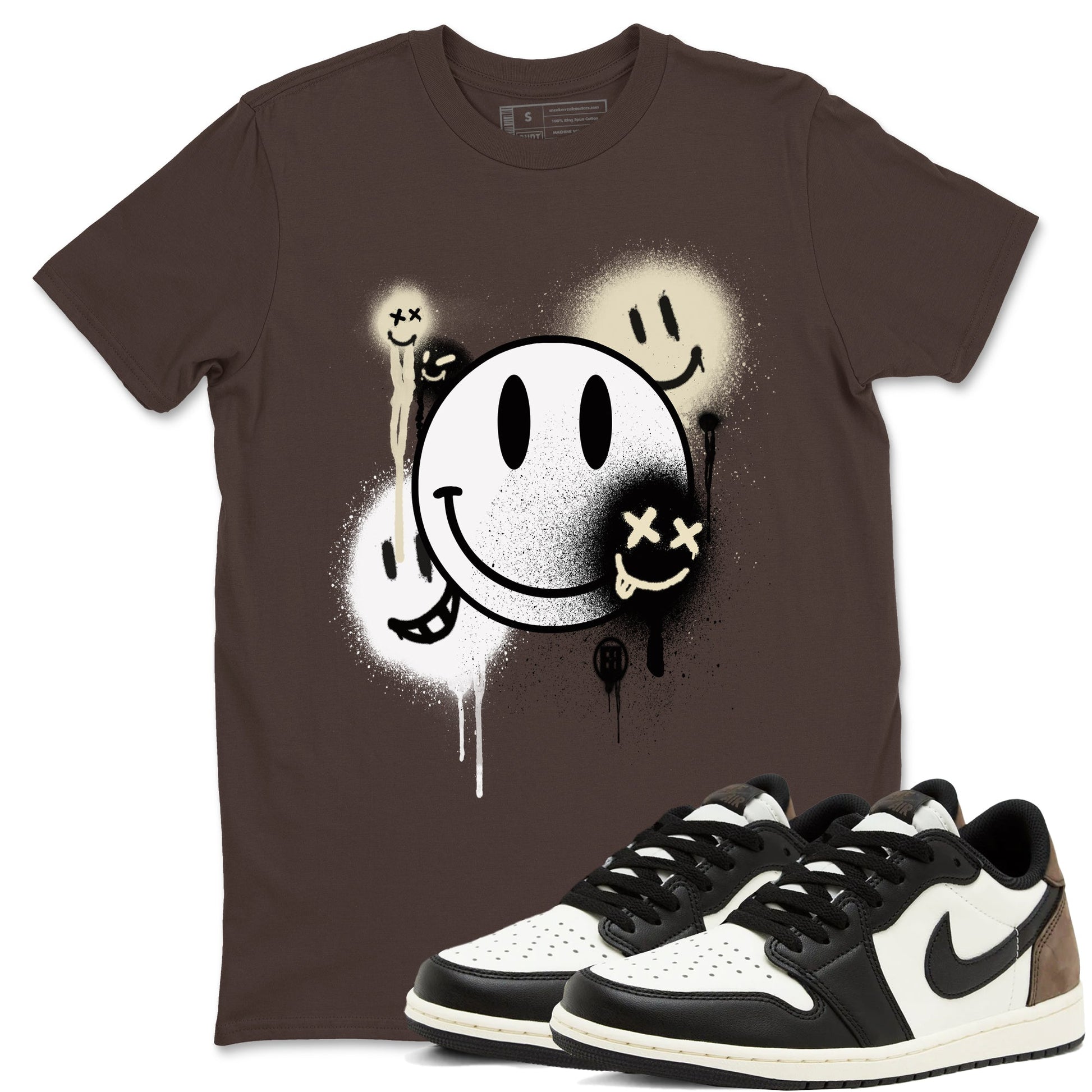 1s Mocha shirts to match jordans Smile Painting sneaker match tees Air Jordan 1 Mocha match shoes to clothes SNRT Sneaker Tees unisex cotton Dark Chocolate 1 shirts