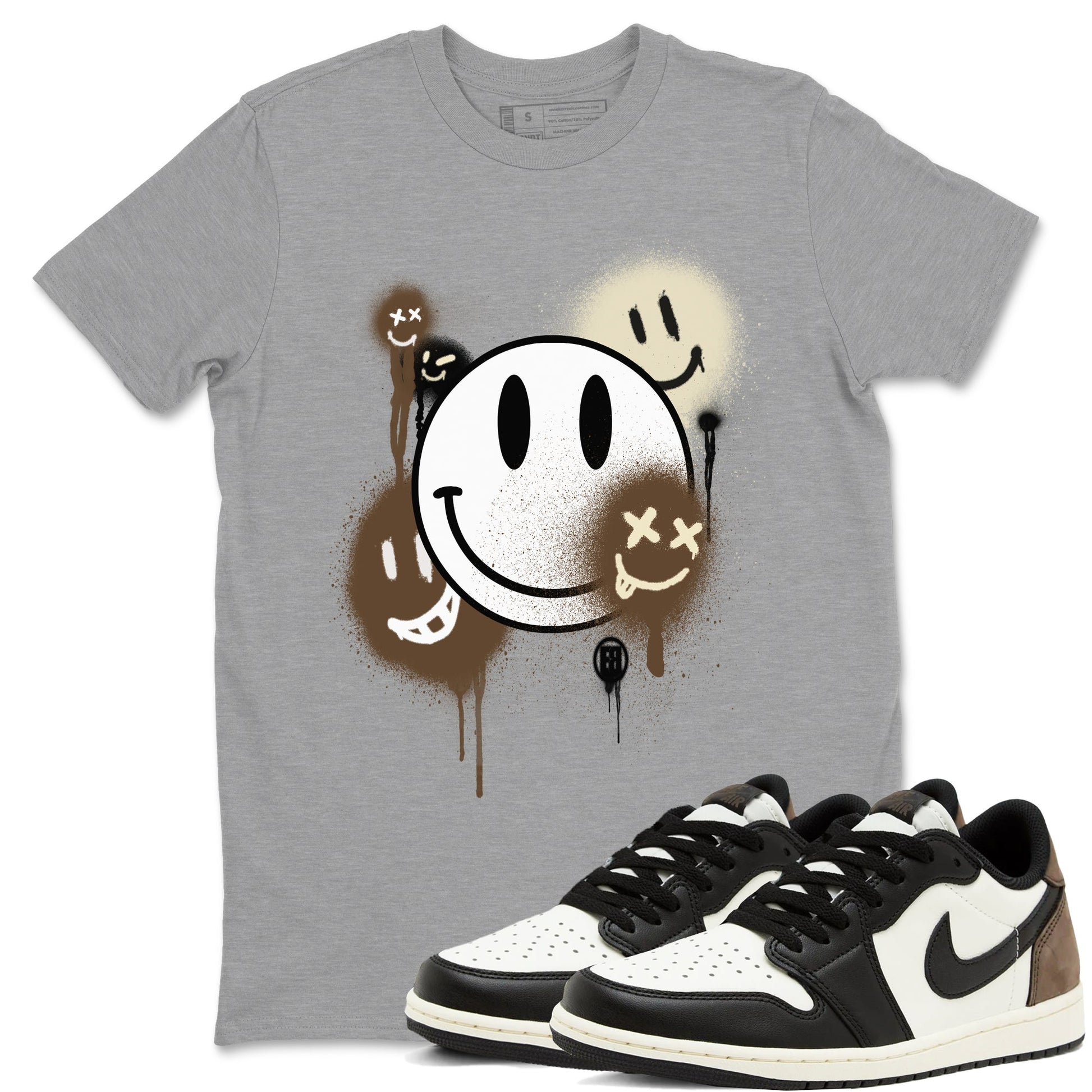 1s Mocha shirts to match jordans Smile Painting sneaker match tees Air Jordan 1 Mocha match shoes to clothes SNRT Sneaker Tees unisex cotton Heather Grey 1 shirts