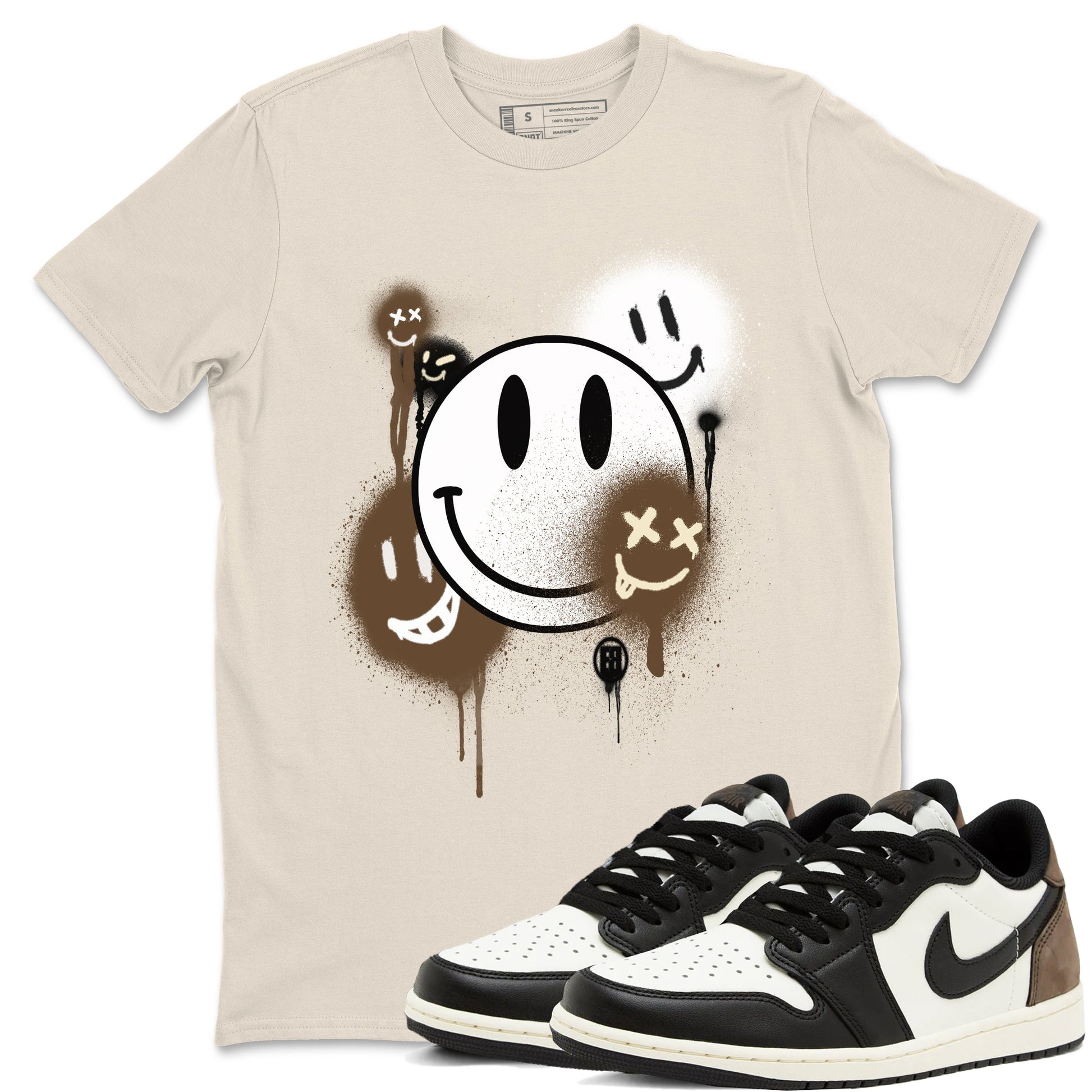 1s Mocha shirts to match jordans Smile Painting sneaker match tees Air Jordan 1 Mocha match shoes to clothes SNRT Sneaker Tees unisex cotton Natural 1 shirts