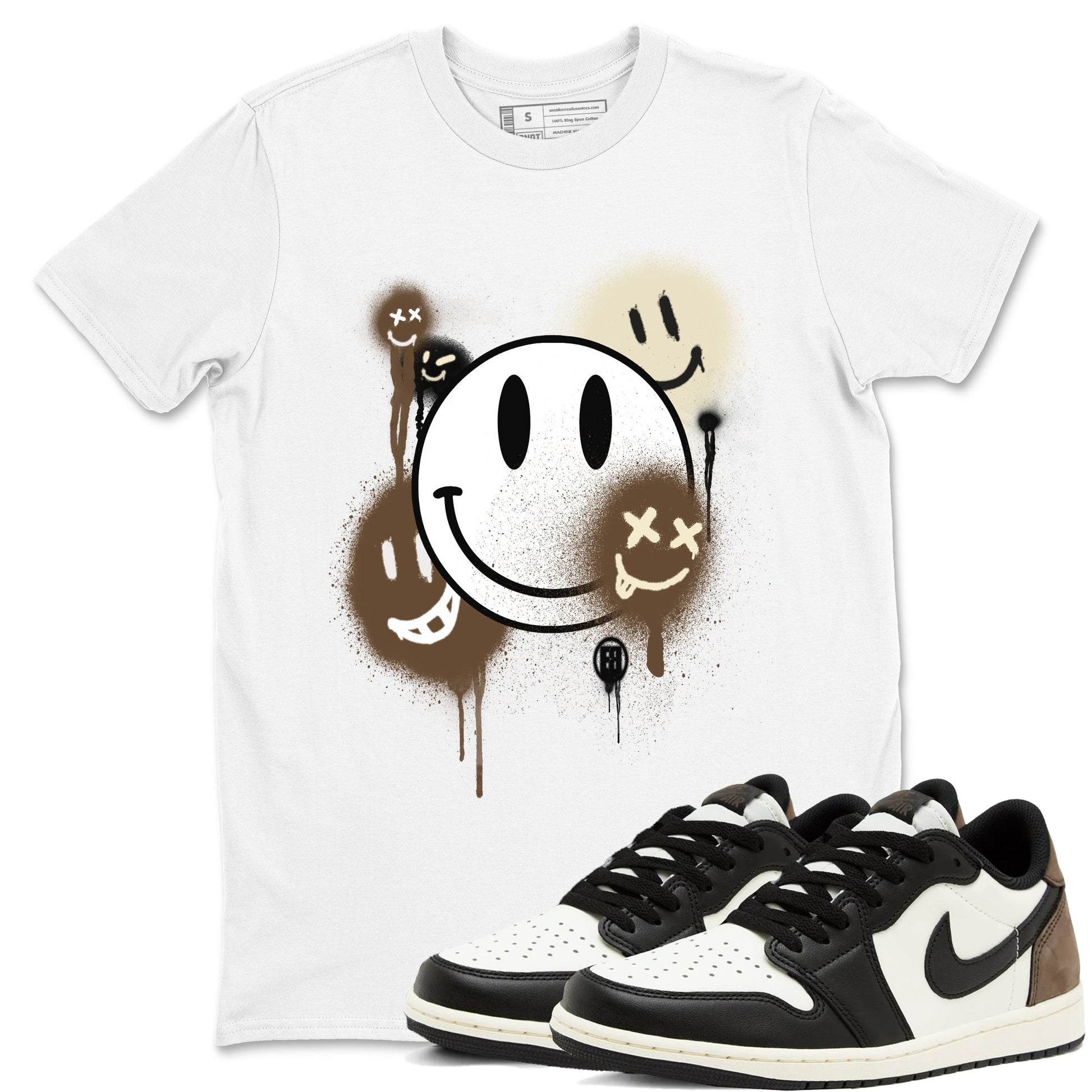 1s Mocha shirts to match jordans Smile Painting sneaker match tees Air Jordan 1 Mocha match shoes to clothes SNRT Sneaker Tees unisex cotton White 1 shirts
