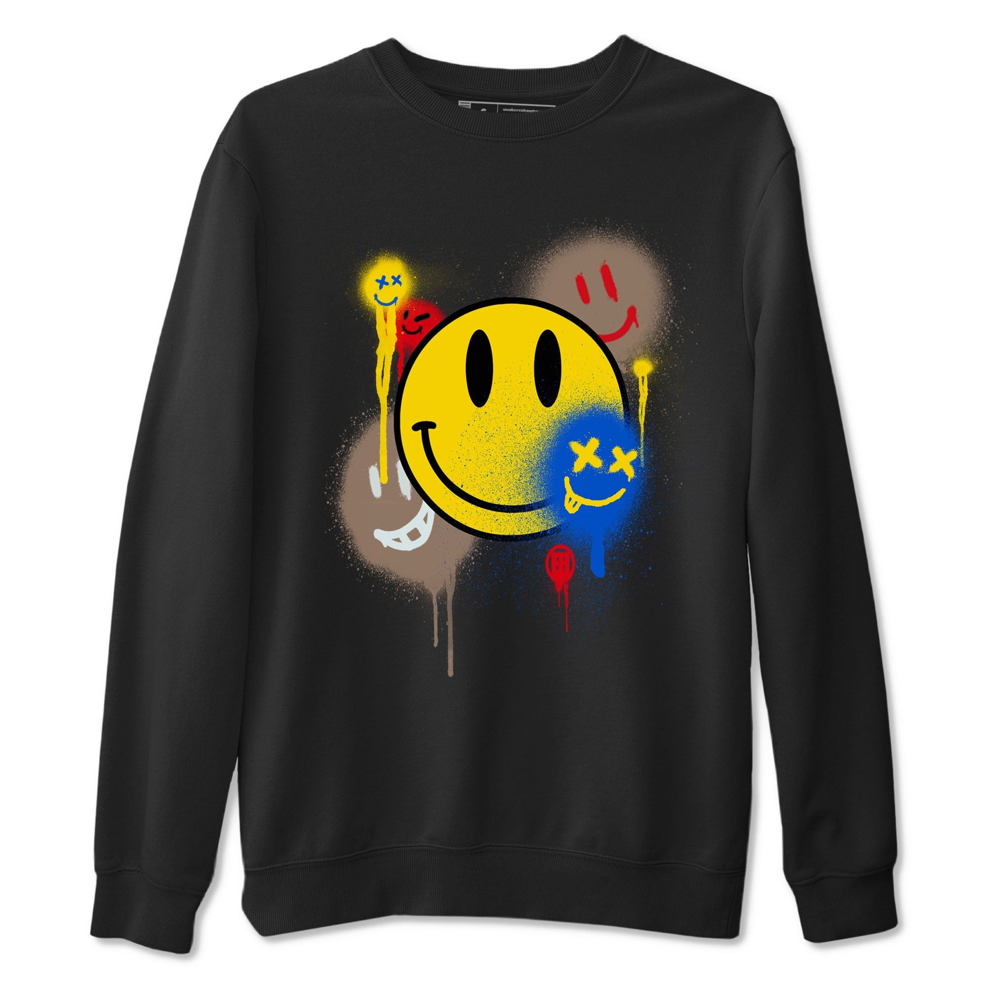 1s Travis Scott Canary shirt to match jordans Smile Painting sneaker tees Air Jordan 1 Travis Scott Canary SNRT Sneaker Release Tees unisex cotton Black 2 crew neck shirt