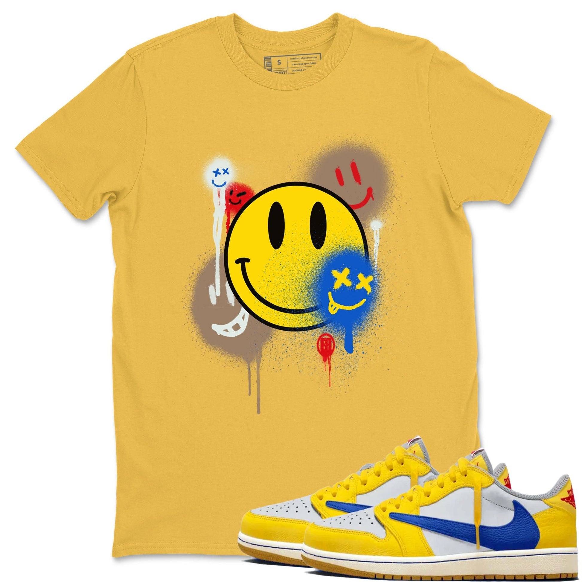 1s Travis Scott Canary shirt to match jordans Smile Painting sneaker tees Air Jordan 1 Travis Scott Canary SNRT Sneaker Release Tees unisex cotton Daisy 1 crew neck shirt